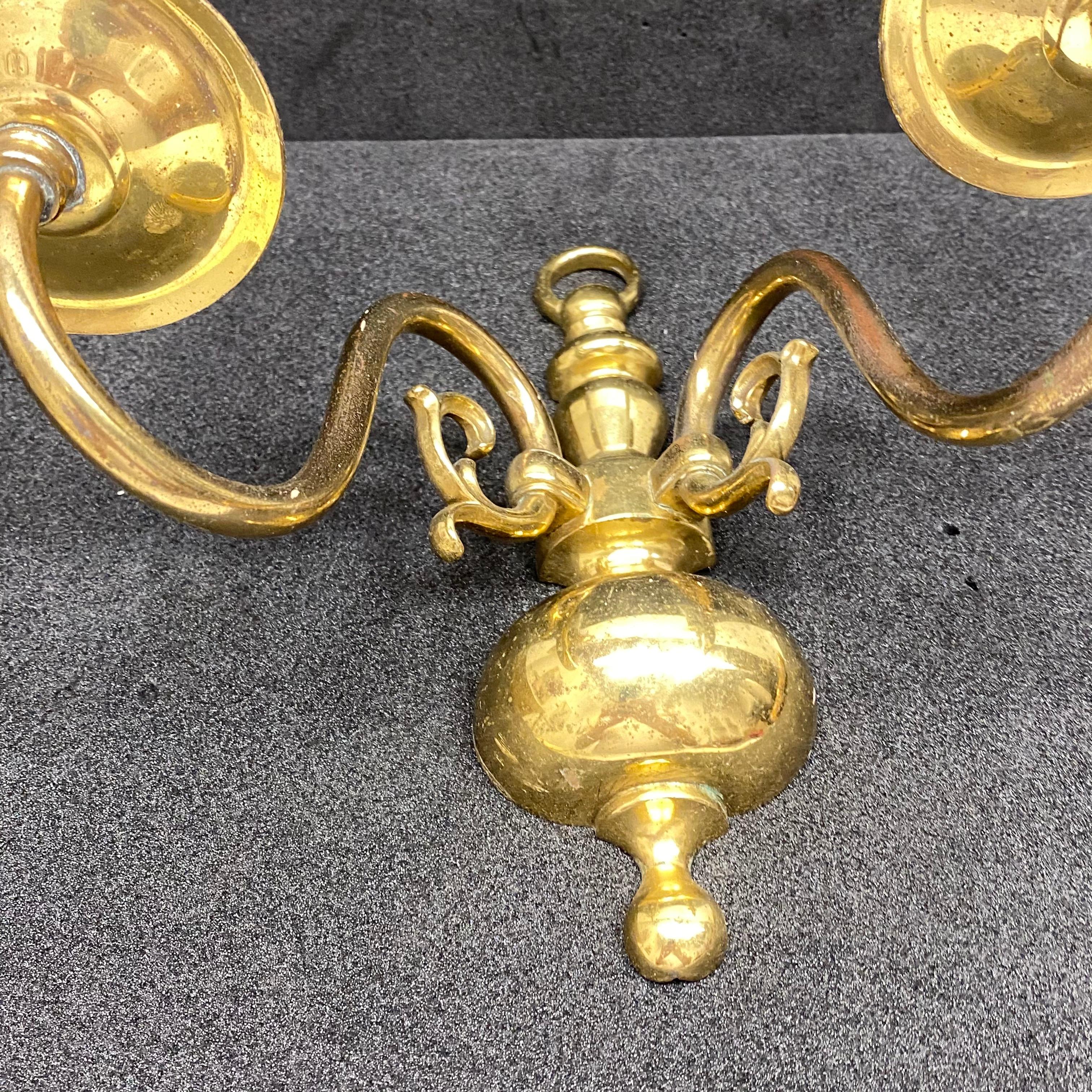Pair of Solid Brass Two-Light Wall Sconces, Vintage, German, 1960s 9