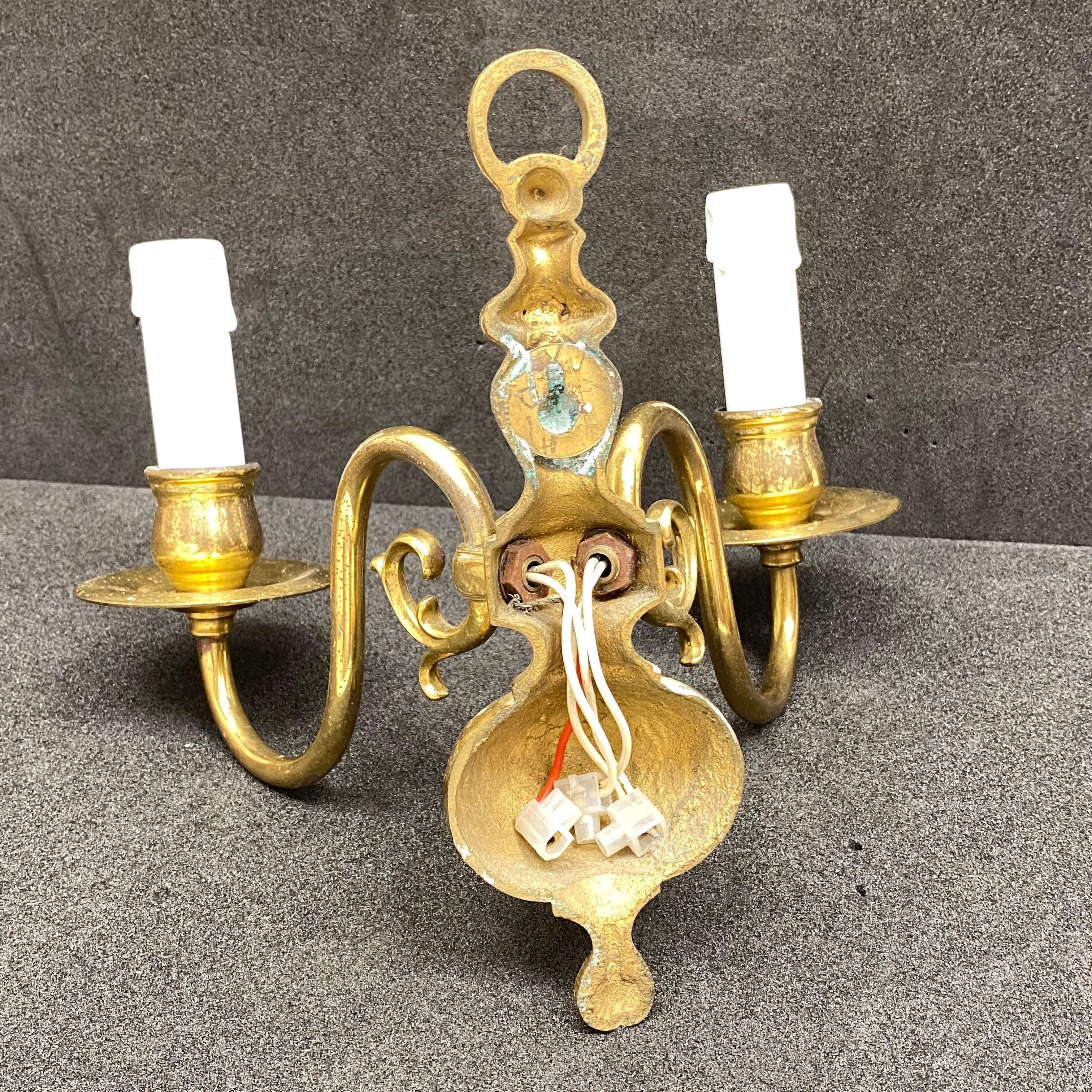 Pair of Solid Brass Two-Light Wall Sconces, Vintage, German, 1960s 11