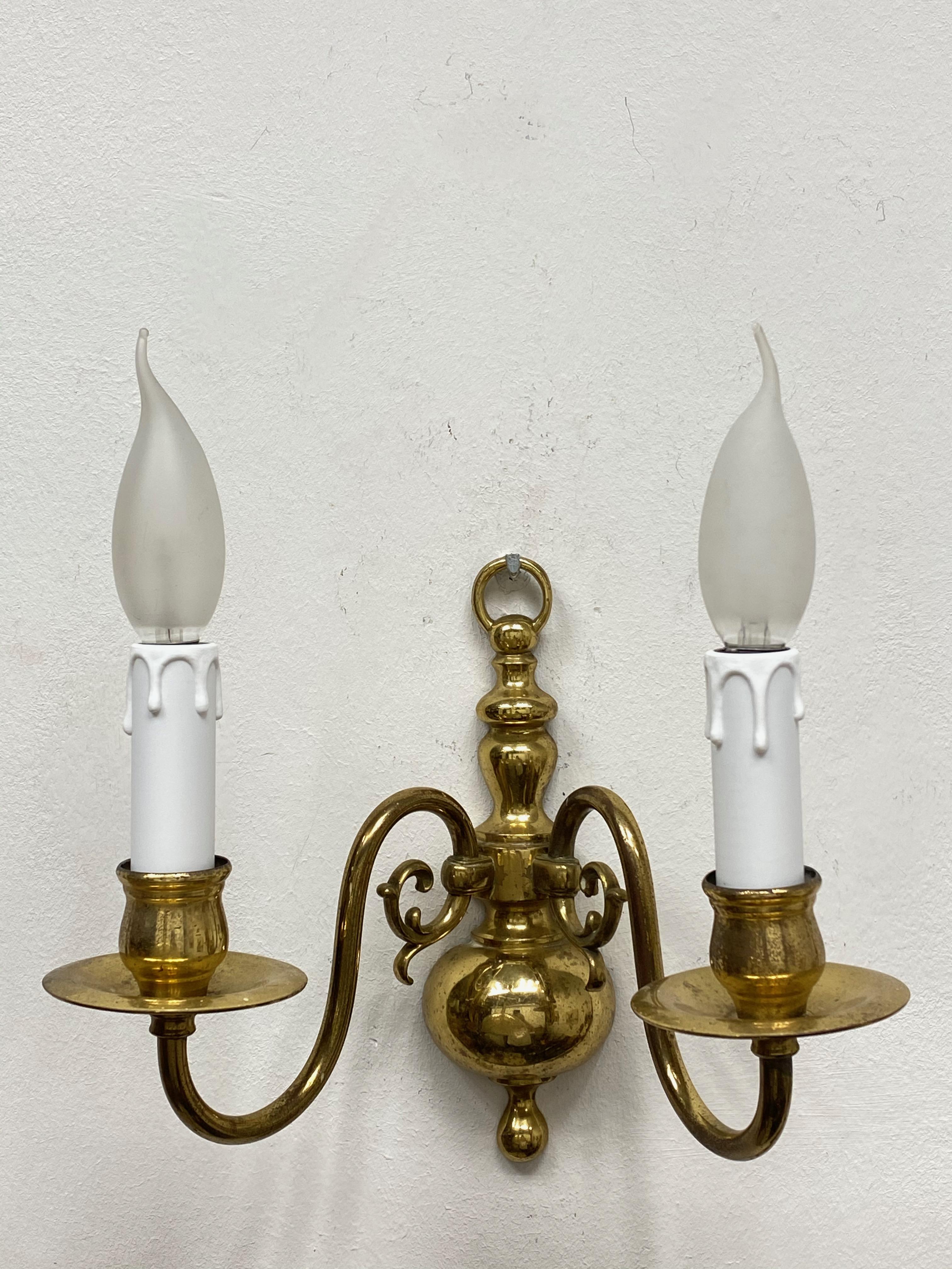 Pair of Solid Brass Two-Light Wall Sconces, Vintage, German, 1960s In Good Condition In Nuernberg, DE