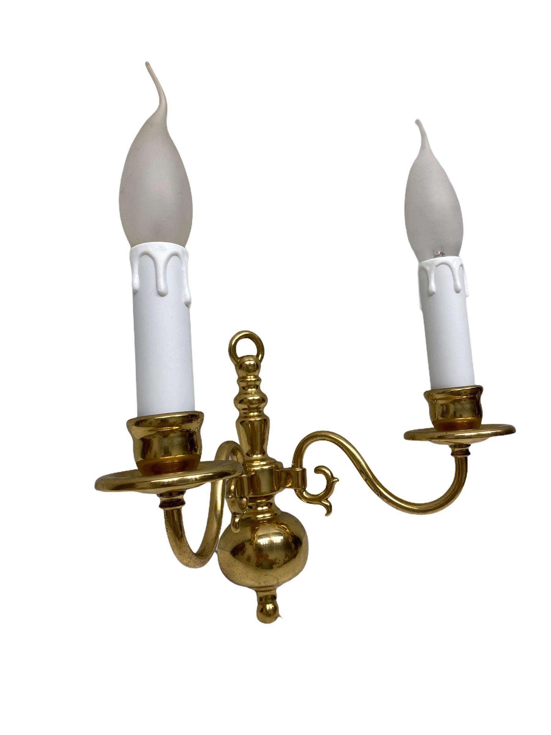 Pair of Solid Brass Two-Light Wall Sconces, Vintage, German, 1960s In Good Condition For Sale In Nuernberg, DE