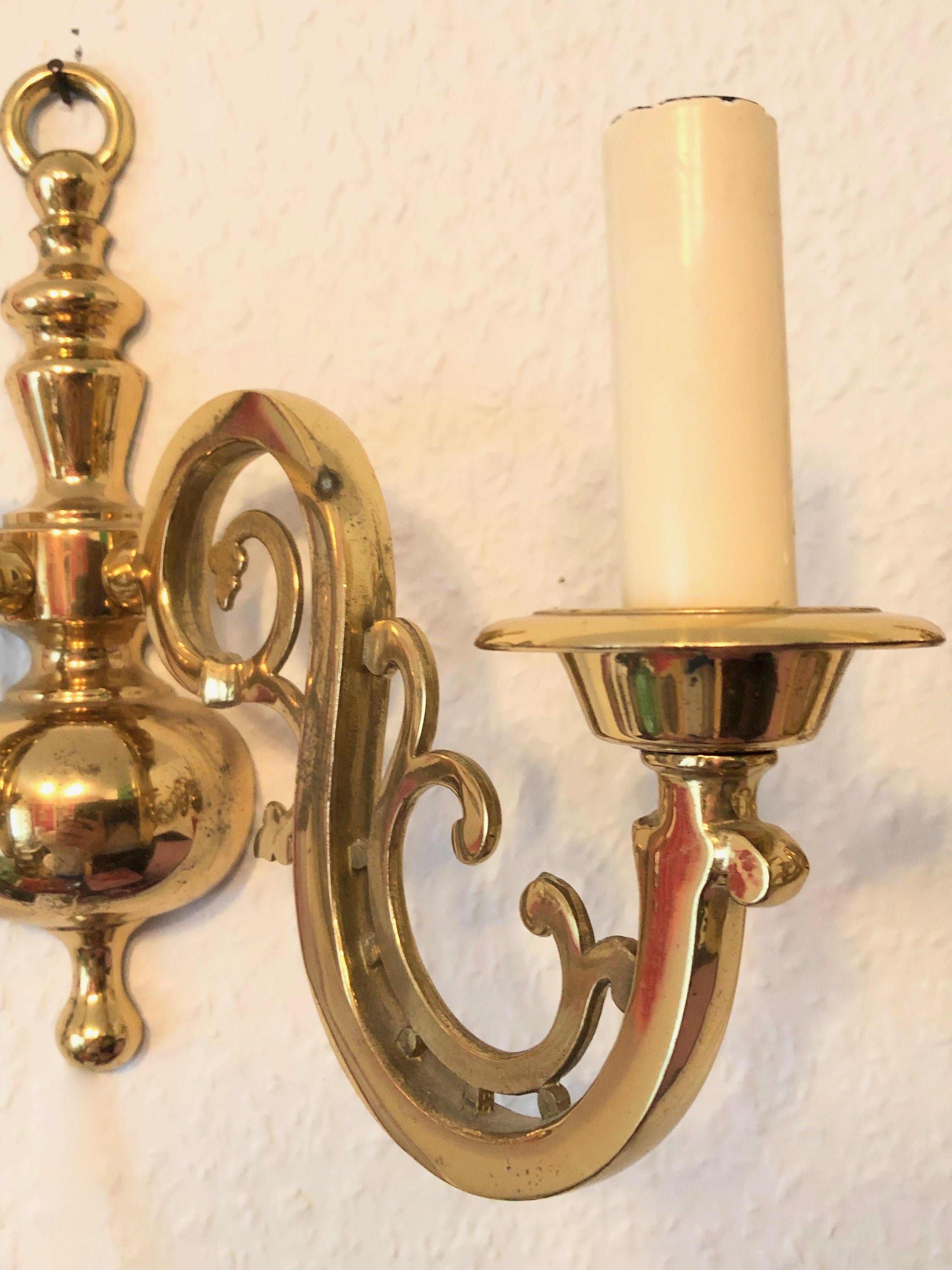 Pair of Solid Brass Two-Light Wall Sconces, Vintage German, 1960s In Good Condition In Nuernberg, DE