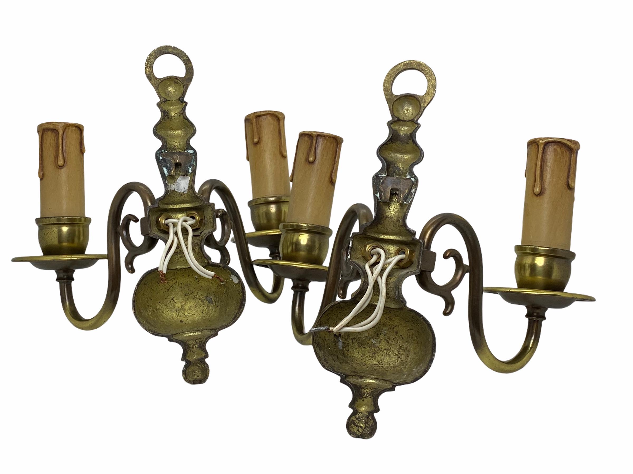 Mid-20th Century Pair of Georgian Style Flemish Burnished Sconces, Vintage, German, 1960s For Sale