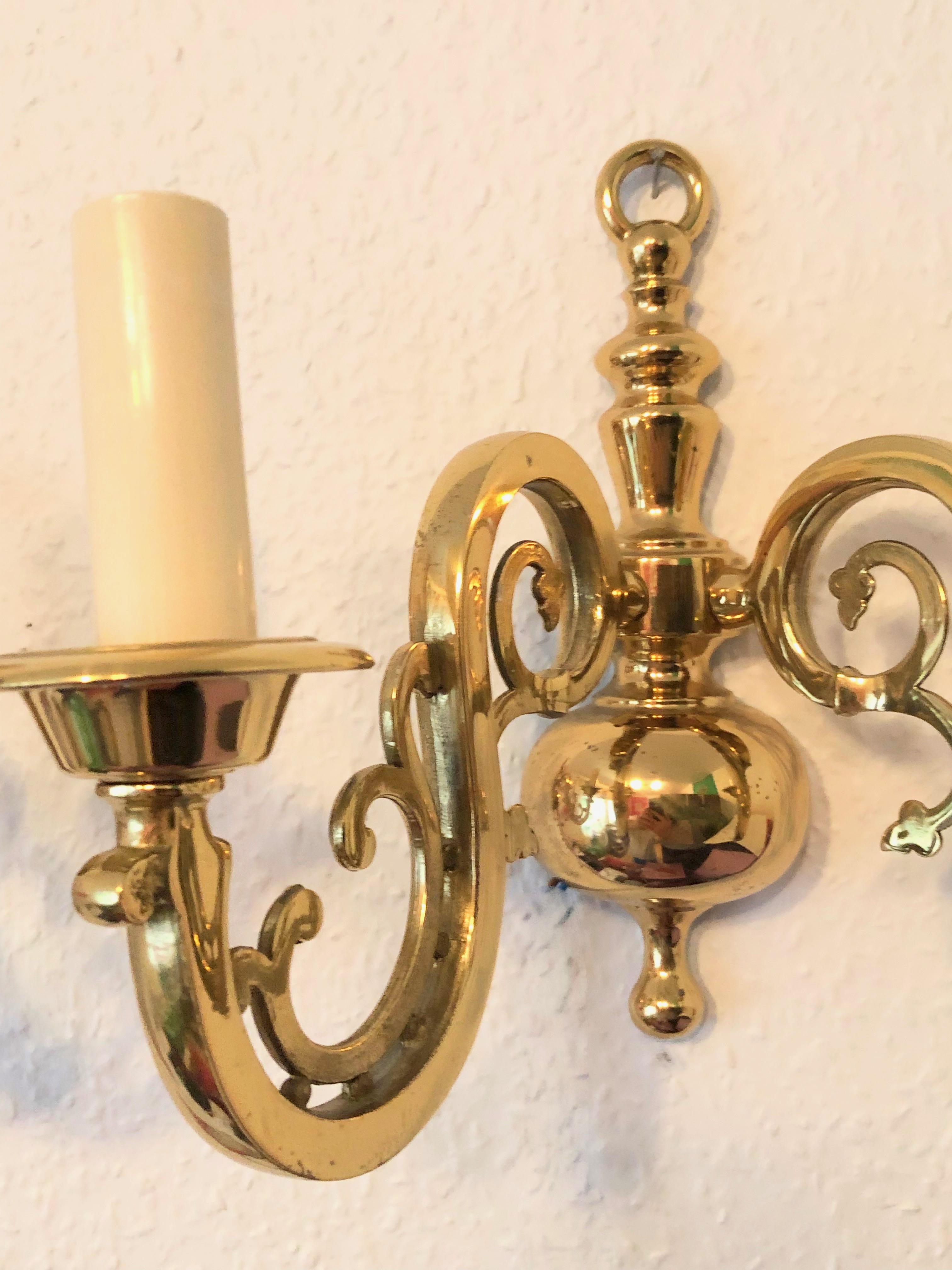 Metal Pair of Solid Brass Two-Light Wall Sconces, Vintage German, 1960s