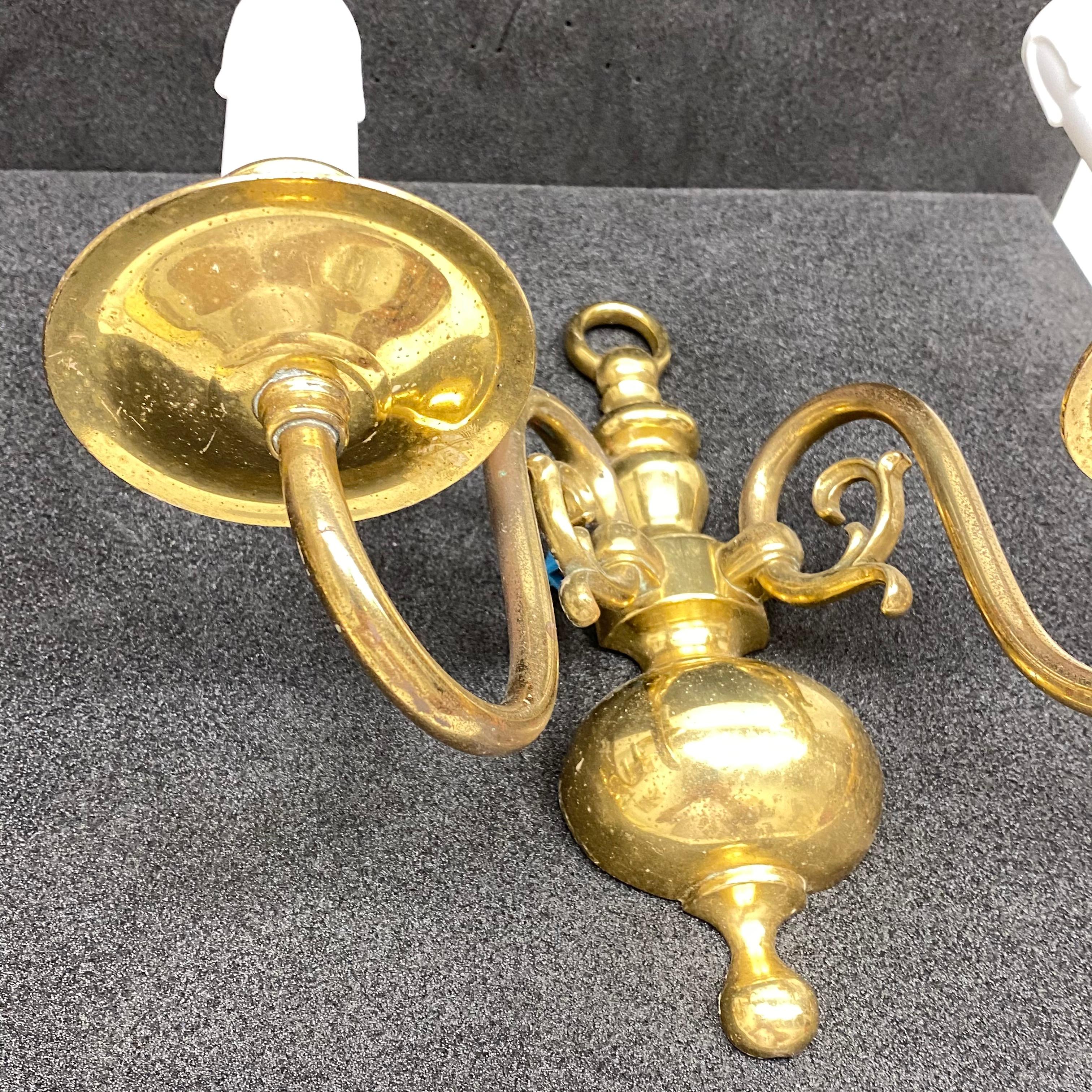 Pair of Solid Brass Two-Light Wall Sconces, Vintage, German, 1960s 2
