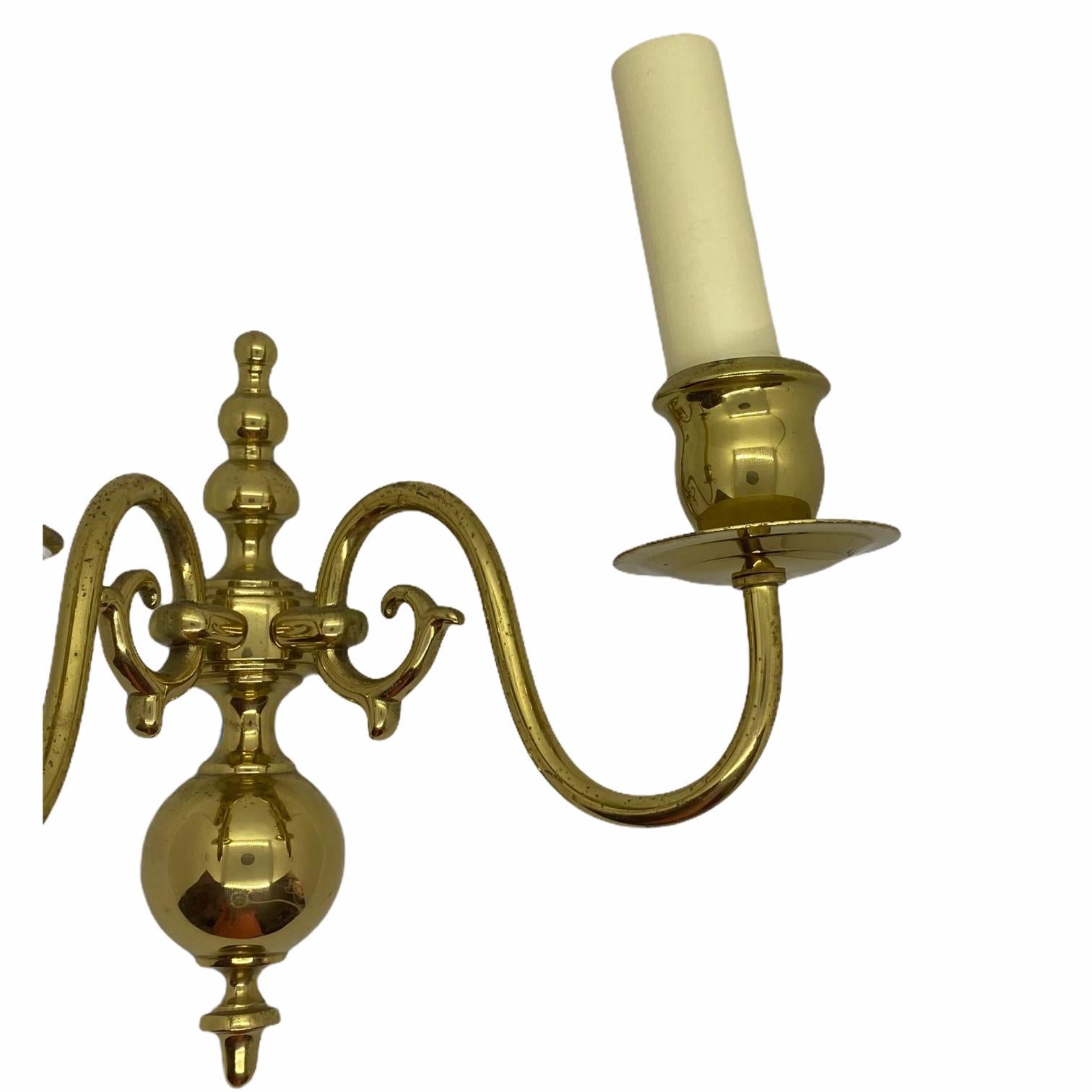 Mid-20th Century Pair of Solid Brass Two-Light Wall Sconces, Vintage, German, 1960s For Sale