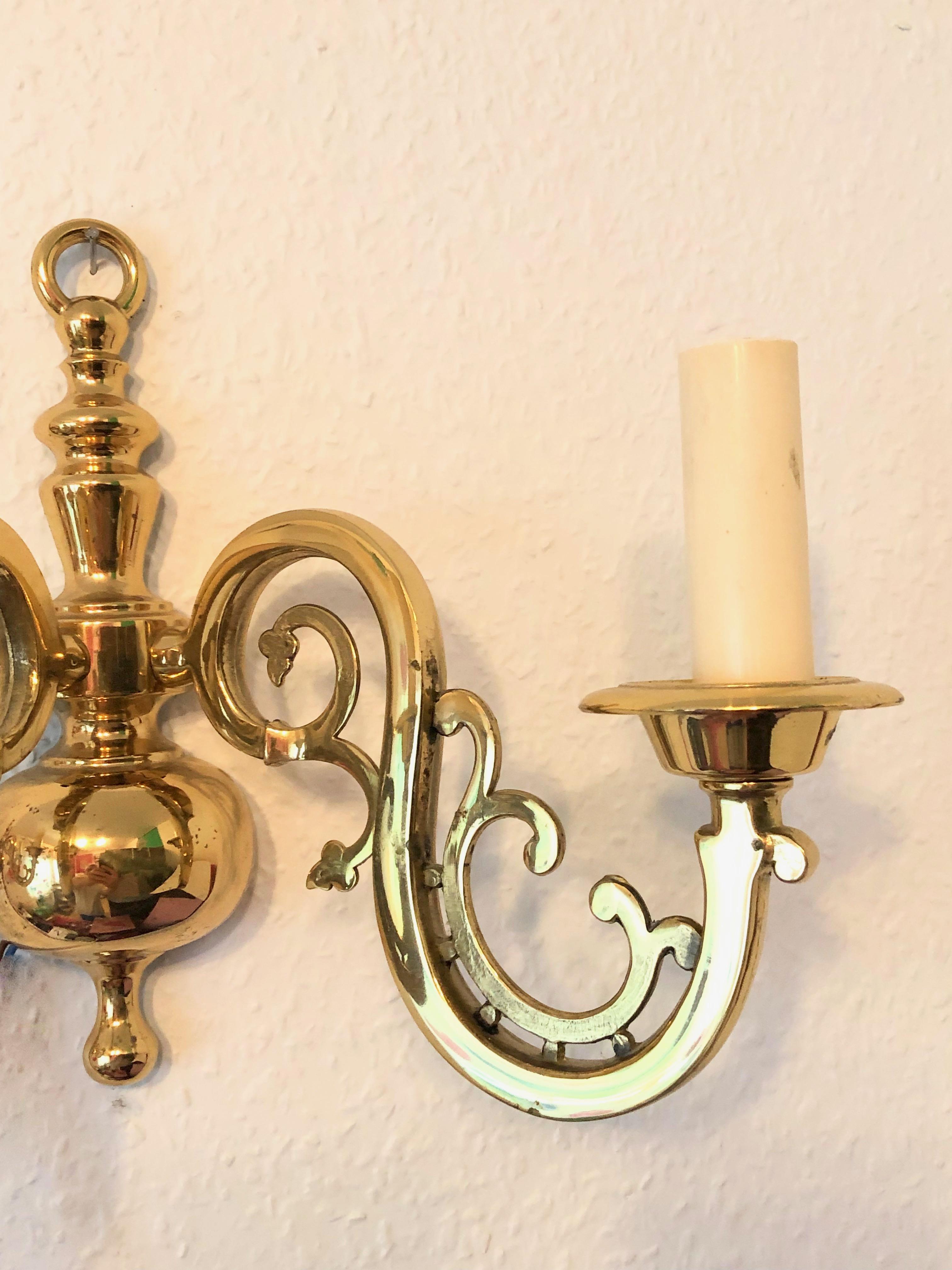 Pair of Solid Brass Two-Light Wall Sconces, Vintage German, 1960s 1