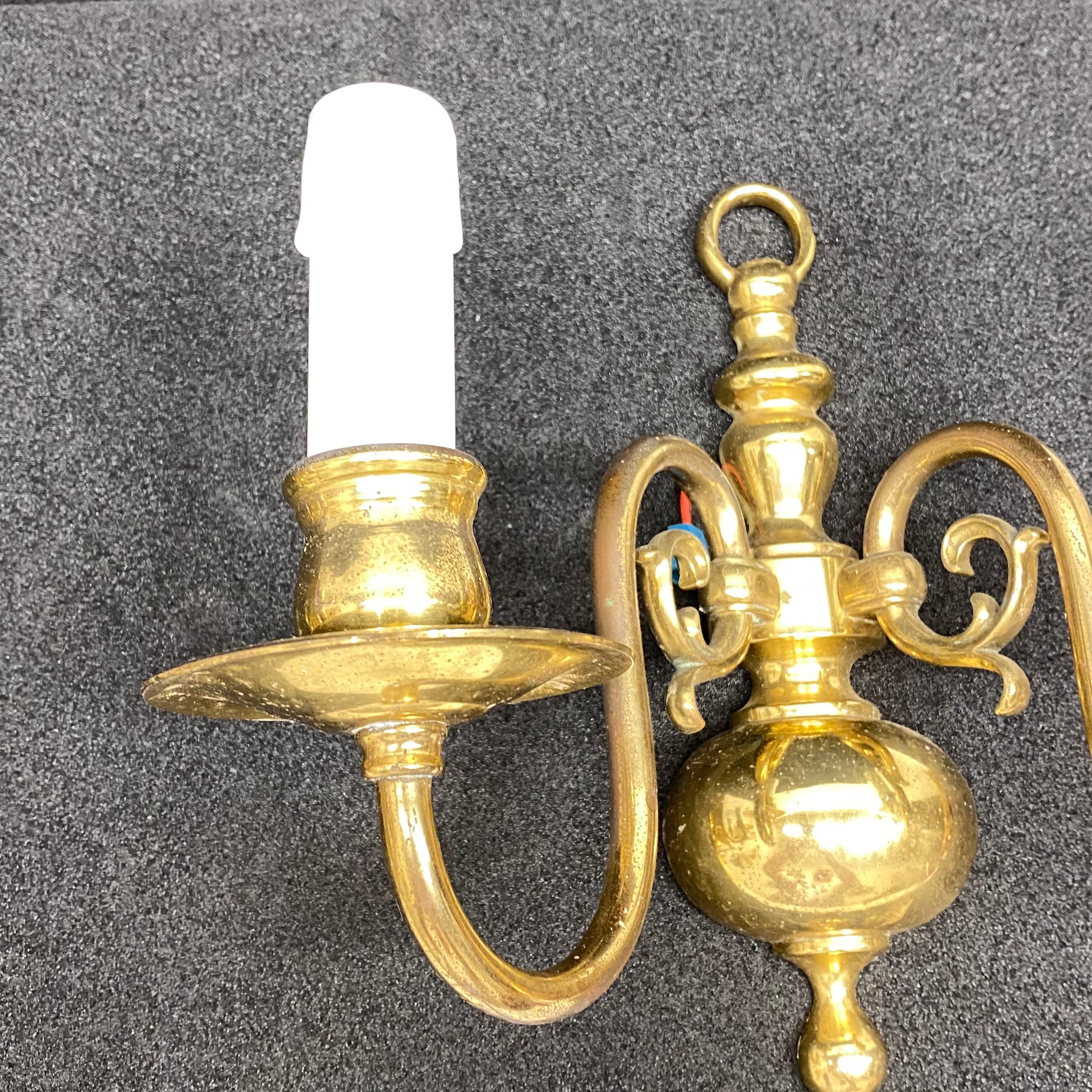 Pair of Solid Brass Two-Light Wall Sconces, Vintage, German, 1960s 3
