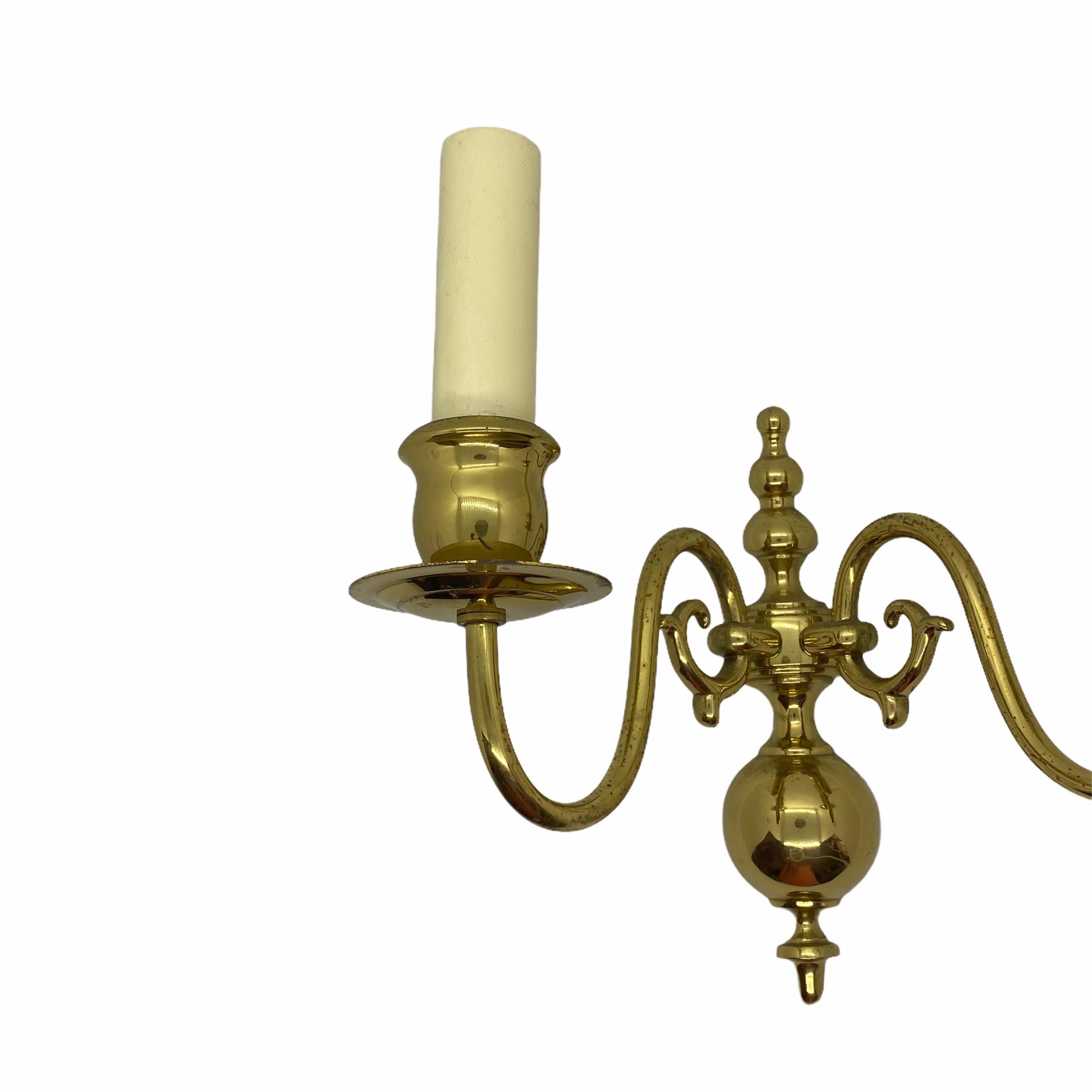 Metal Pair of Solid Brass Two-Light Wall Sconces, Vintage, German, 1960s For Sale
