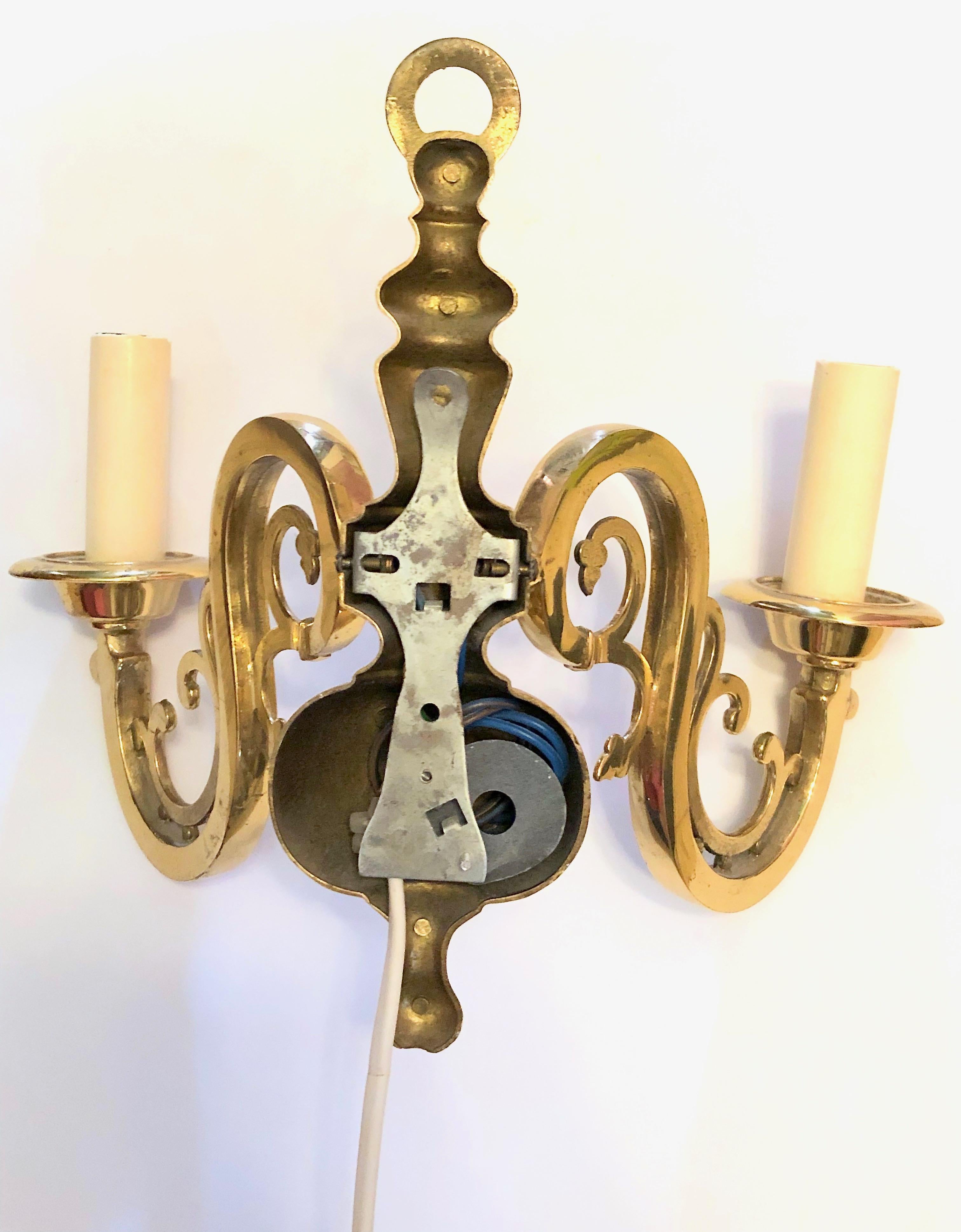 Pair of Solid Brass Two-Light Wall Sconces, Vintage German, 1960s 2