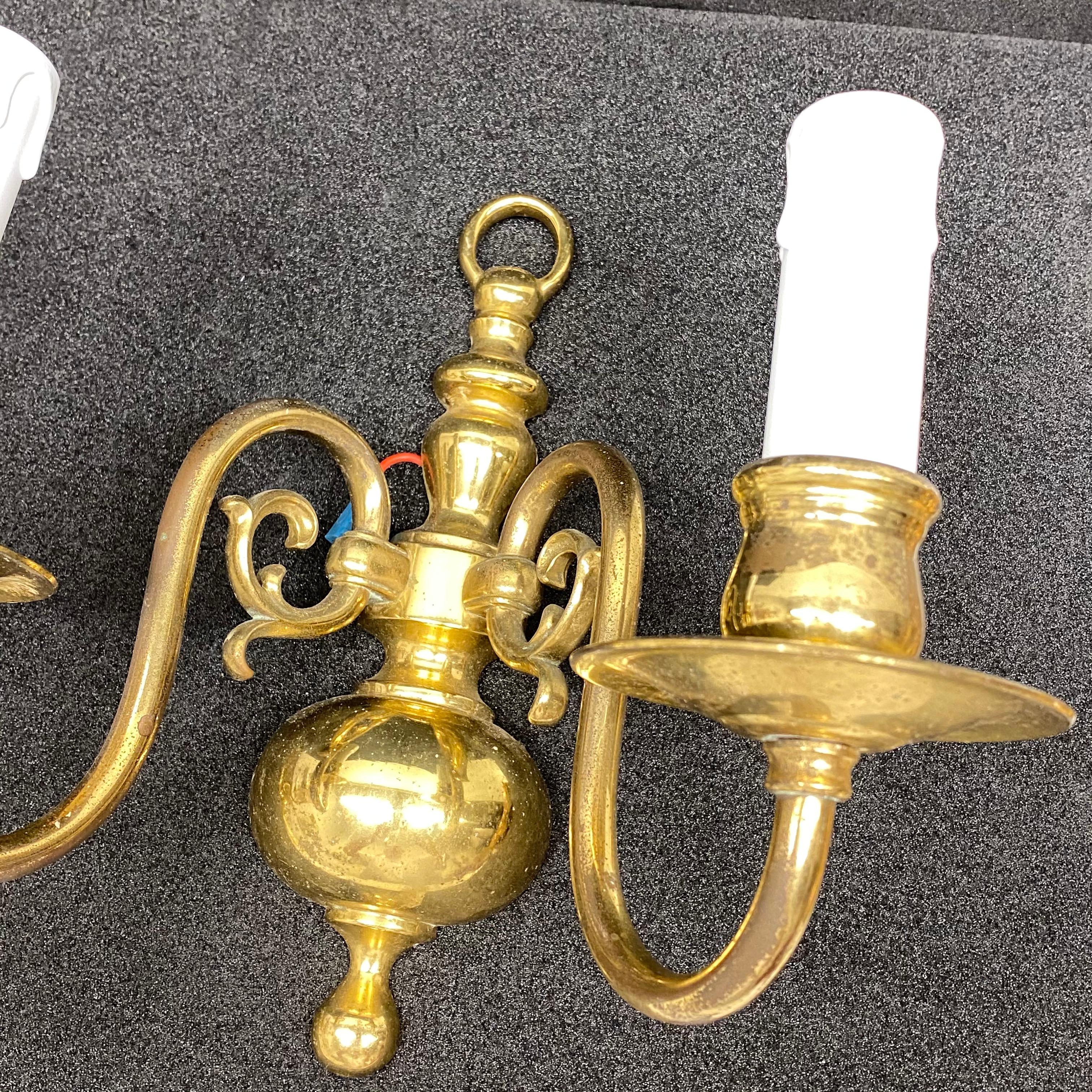 Pair of Solid Brass Two-Light Wall Sconces, Vintage, German, 1960s 4