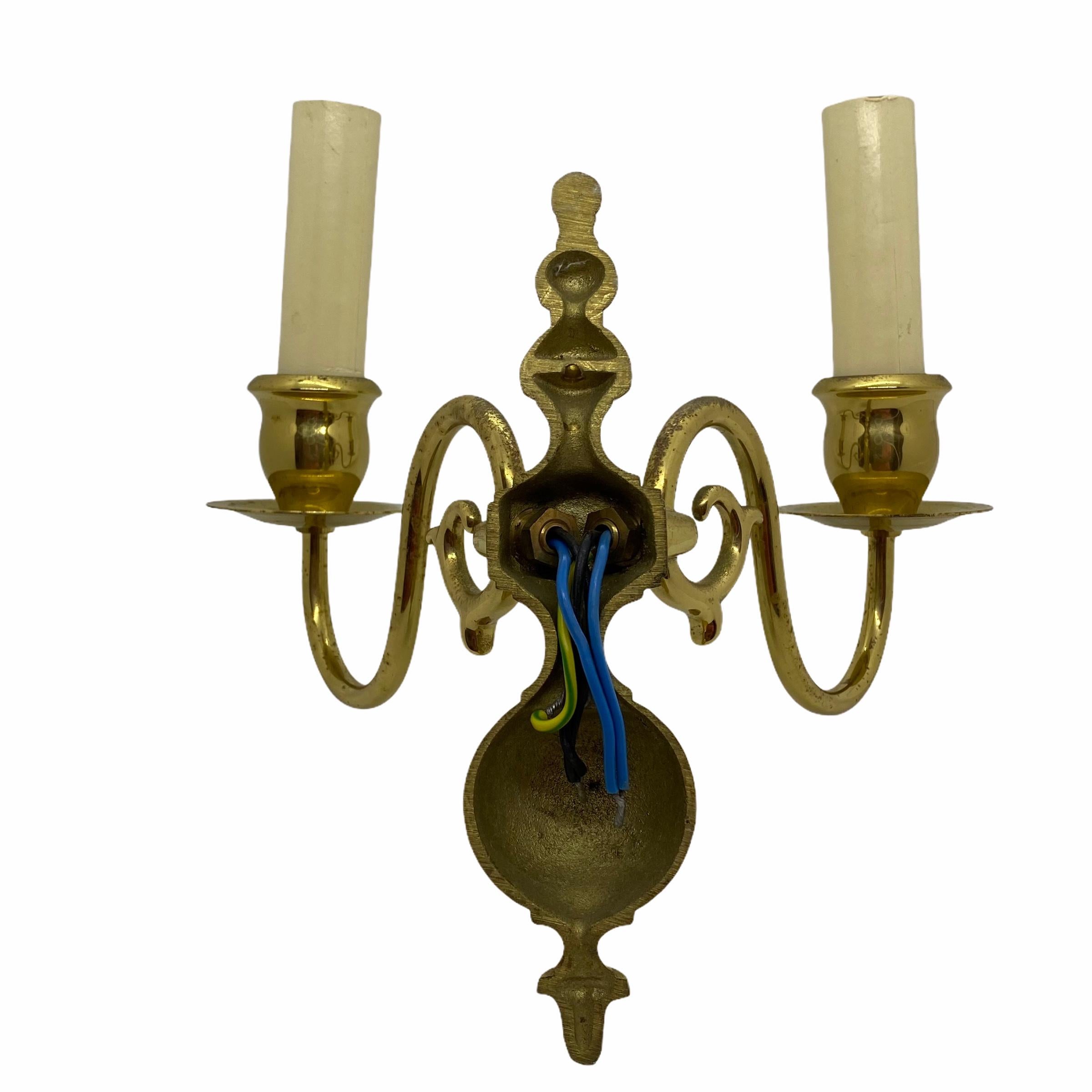 Pair of Solid Brass Two-Light Wall Sconces, Vintage, German, 1960s For Sale 1