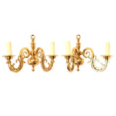 Pair of Solid Brass Two-Light Wall Sconces, Vintage German, 1960s