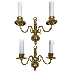 Pair of Solid Brass Two-Light Wall Sconces, Vintage, German, 1960s