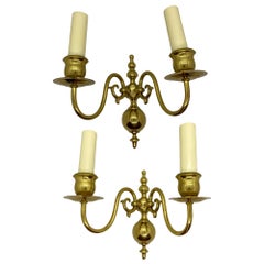 Pair of Solid Brass Two-Light Wall Sconces, Vintage, German, 1960s