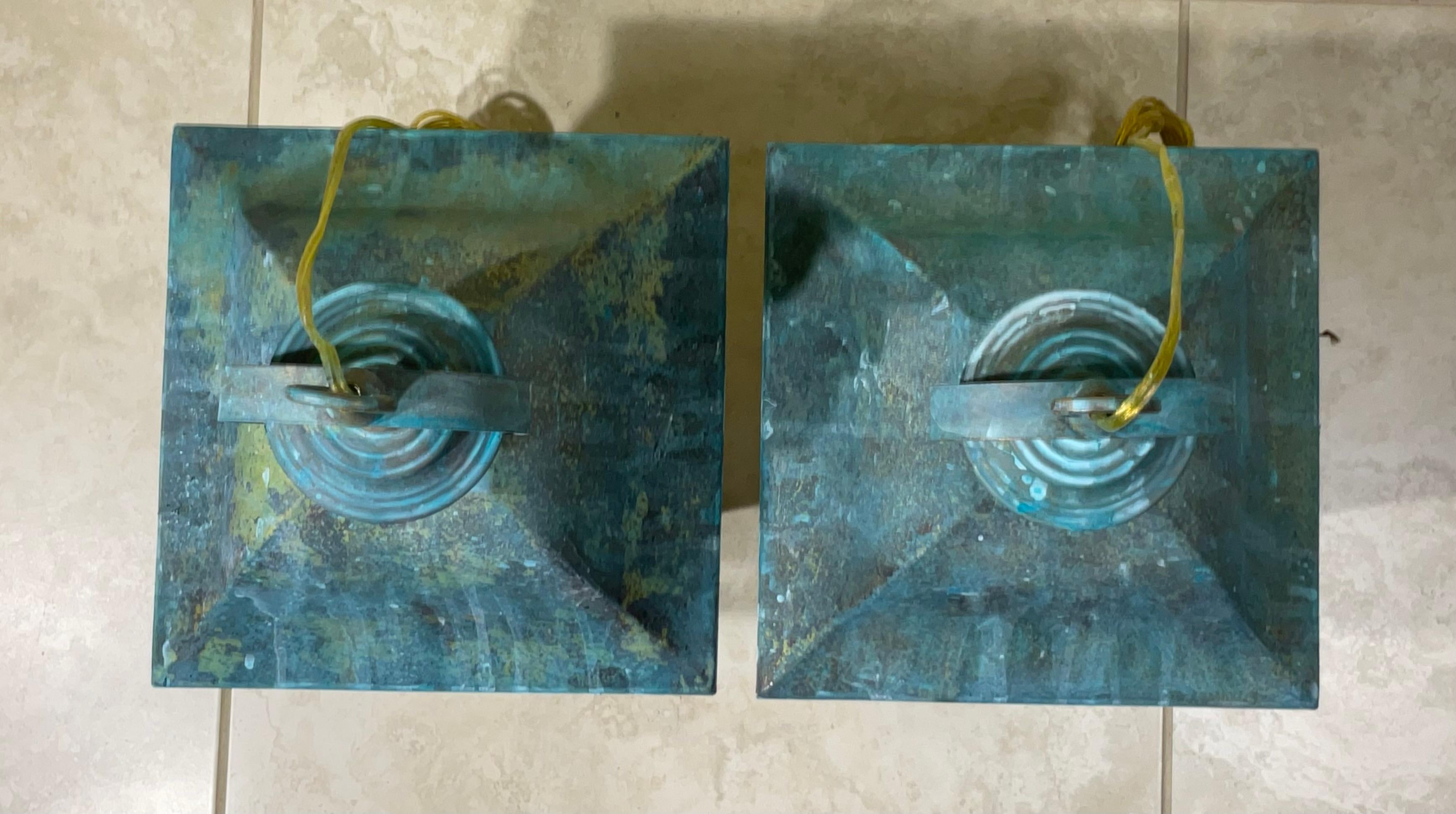 Pair Of Solid Brass Vintage Ceiling Lantern  19” x 9”.5 x 9”.5 For Sale 5