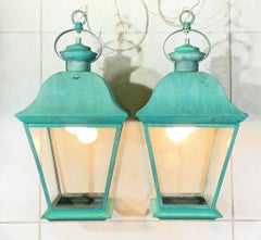 Pair Of Solid Brass Vintage Ceiling Lantern 19” x 9”.5 x 9”.5