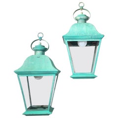 Pair Of Solid Brass Vintage Ceiling Lantern 19” x 9”.5 x 9”.5