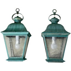 Pair Of Solid Brass Vintage Ceiling Lantern 19”.5  x 9”.5 x 9”.5