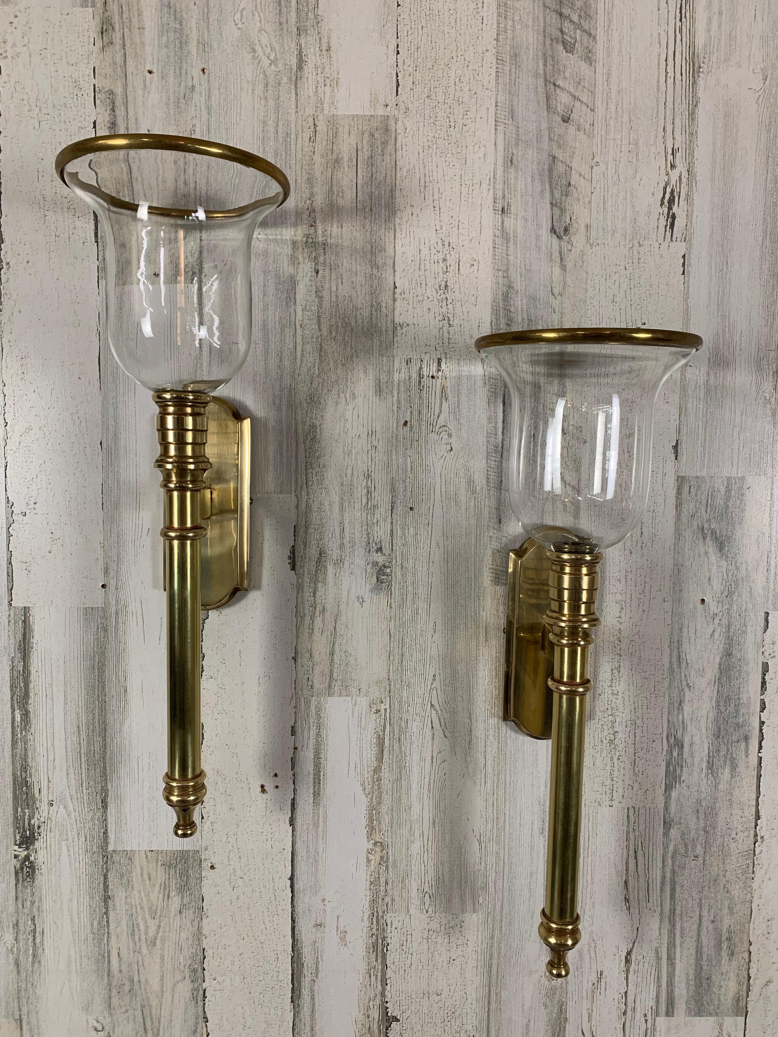 Pair of Solid Brass Vintage Sconces by Chapman Brass Co. In Good Condition In Denton, TX