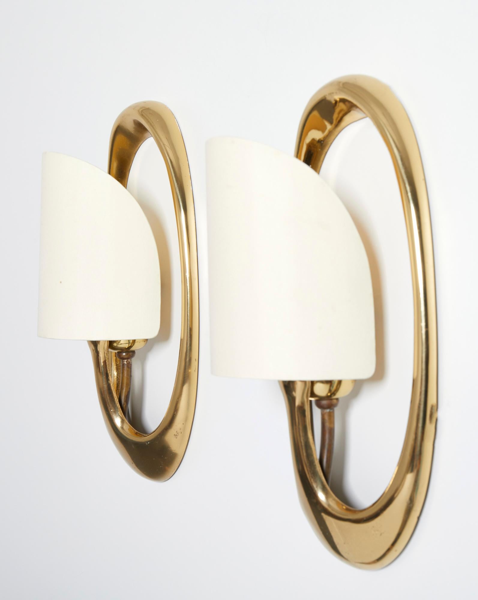 European Pair of Solid Brass Wall Lamps, 1960-1970