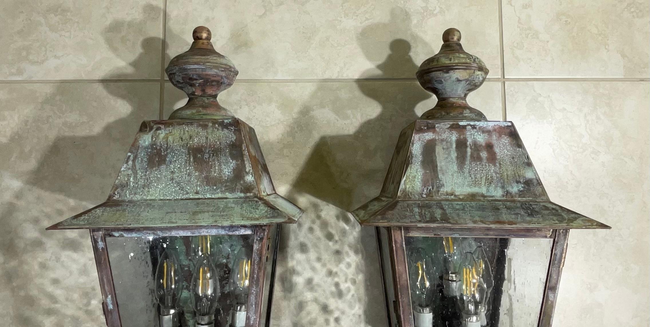 American Classical Pair of Solid Brass Wall Lantern