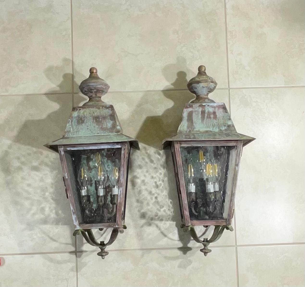 American Pair of Solid Brass Wall Lantern