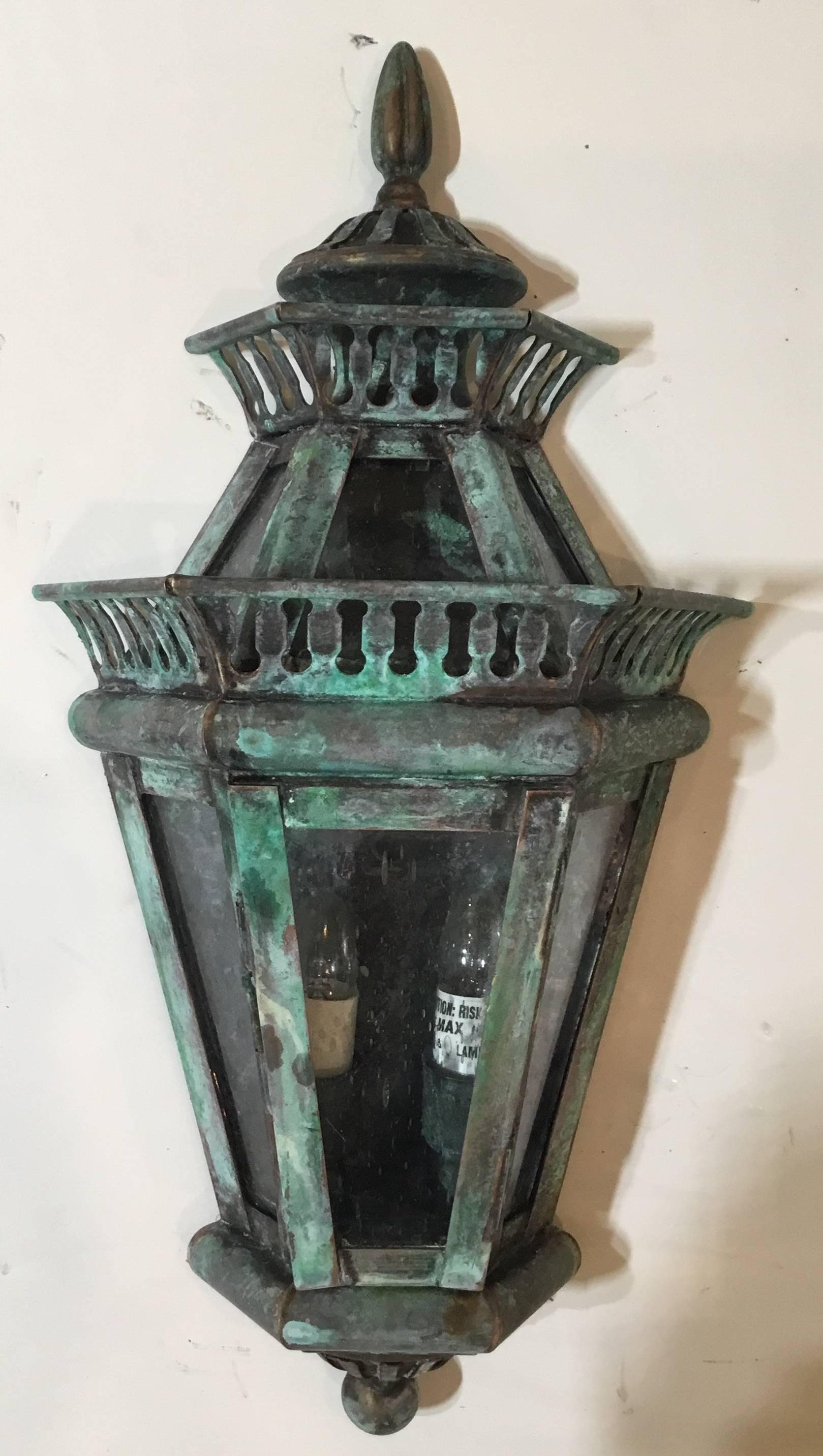 American Pair of Solid Brass Wall Lanterns