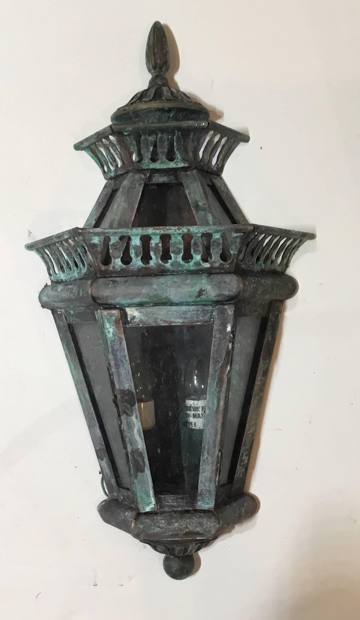 Pair of Solid Brass Wall Lanterns In Good Condition In Delray Beach, FL