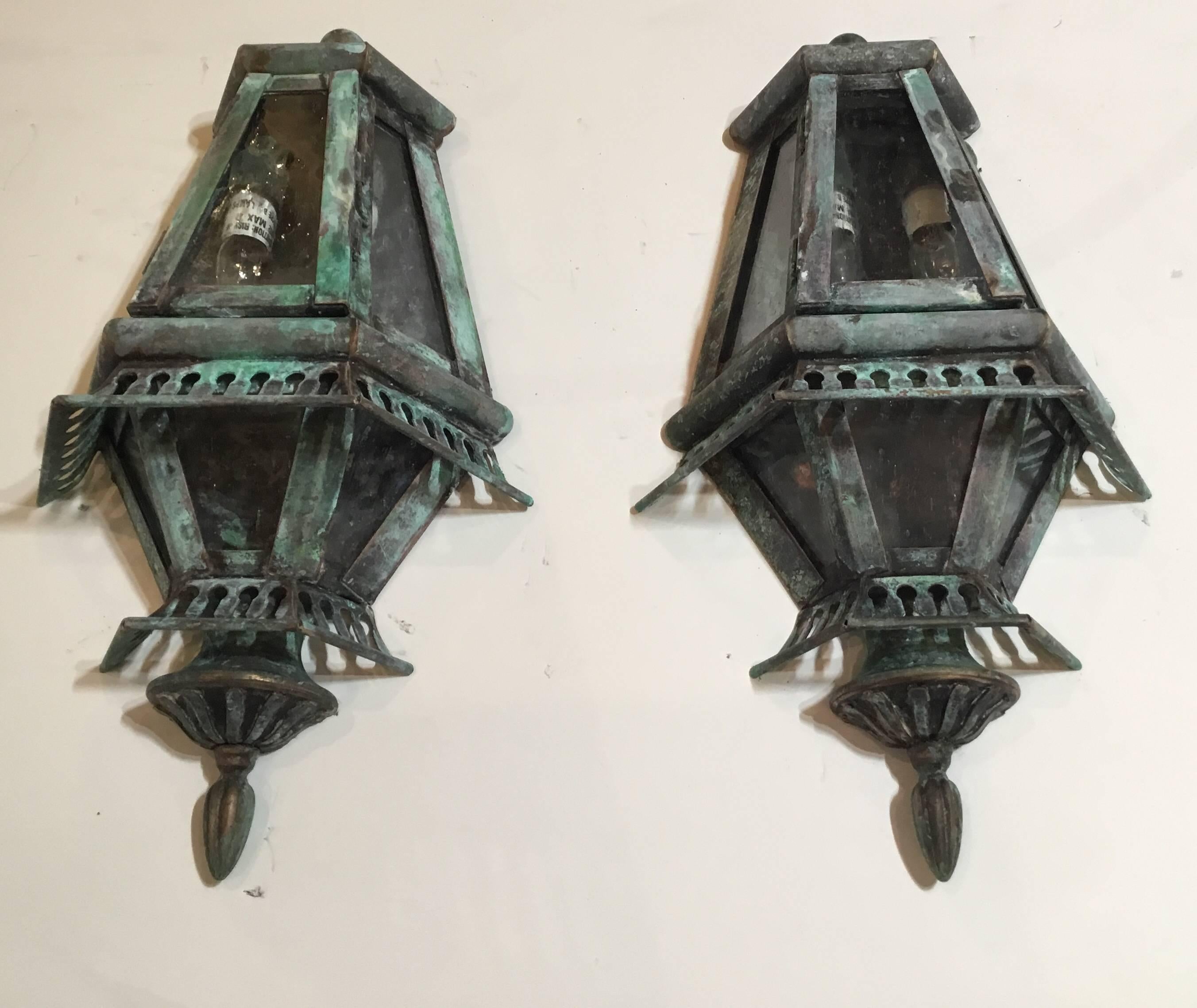 Pair of Solid Brass Wall Lanterns 4