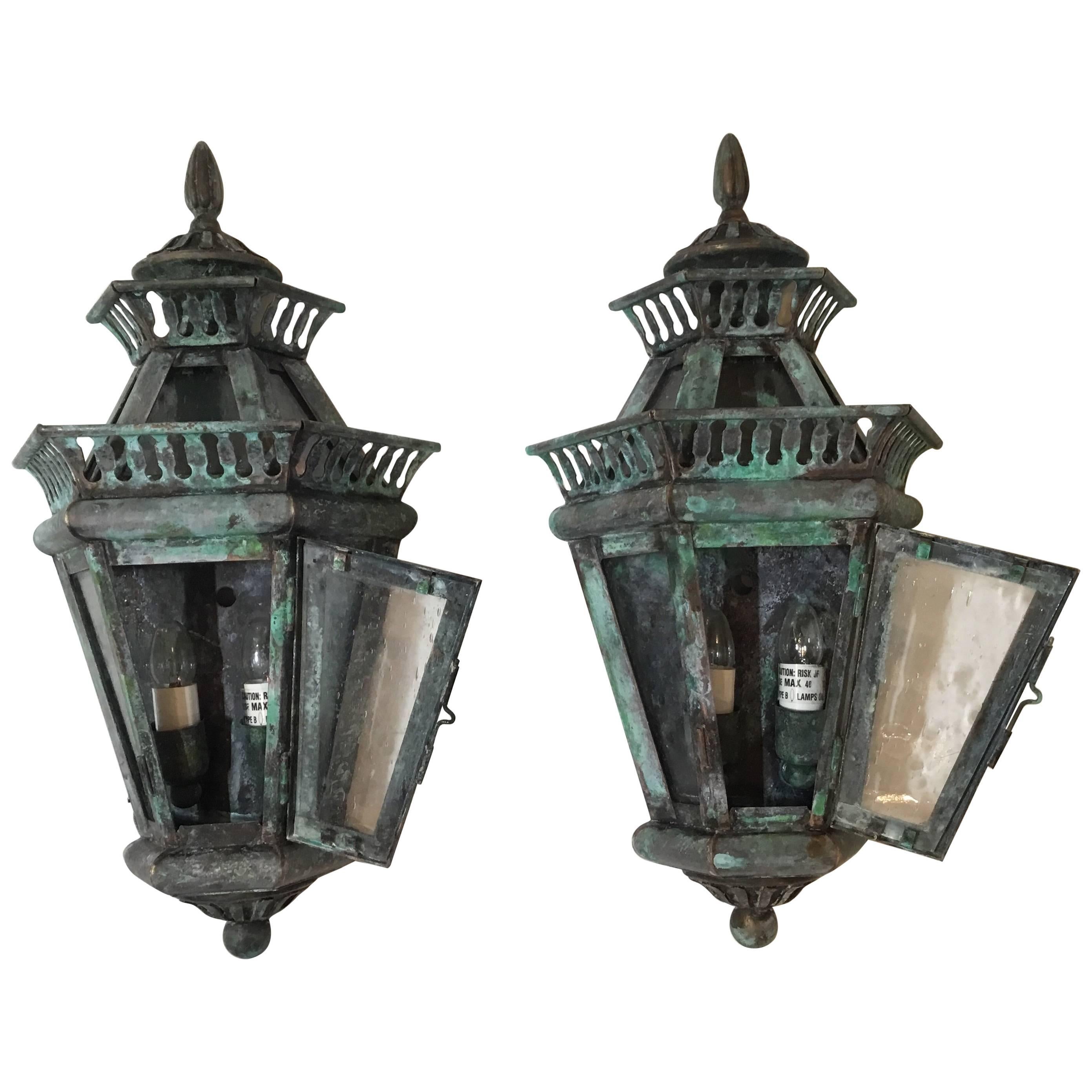 Pair of Solid Brass Wall Lanterns