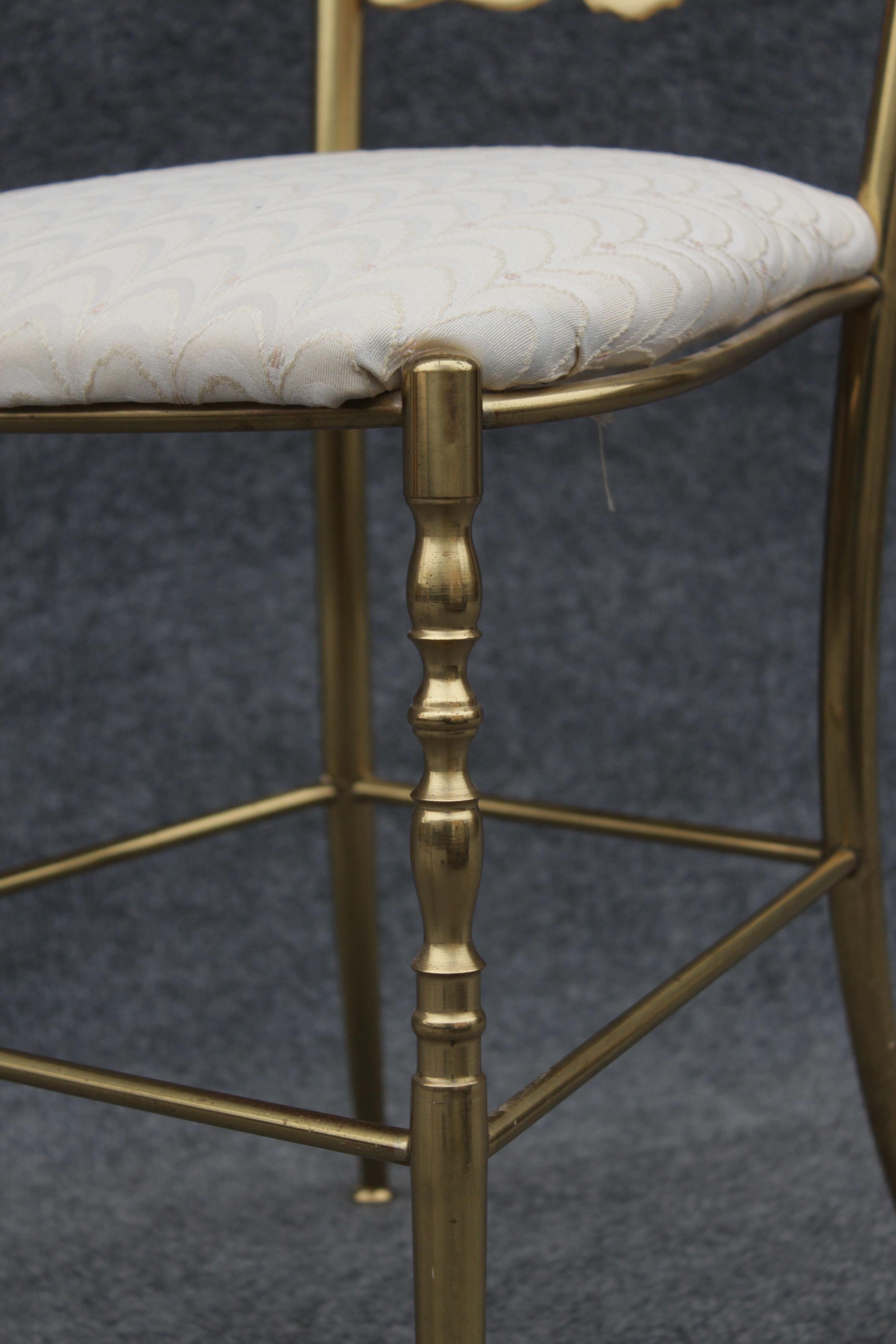 Pair of Solid Brass & White Upholstered Dining or Side Chairs by Chiavari Italy For Sale 9