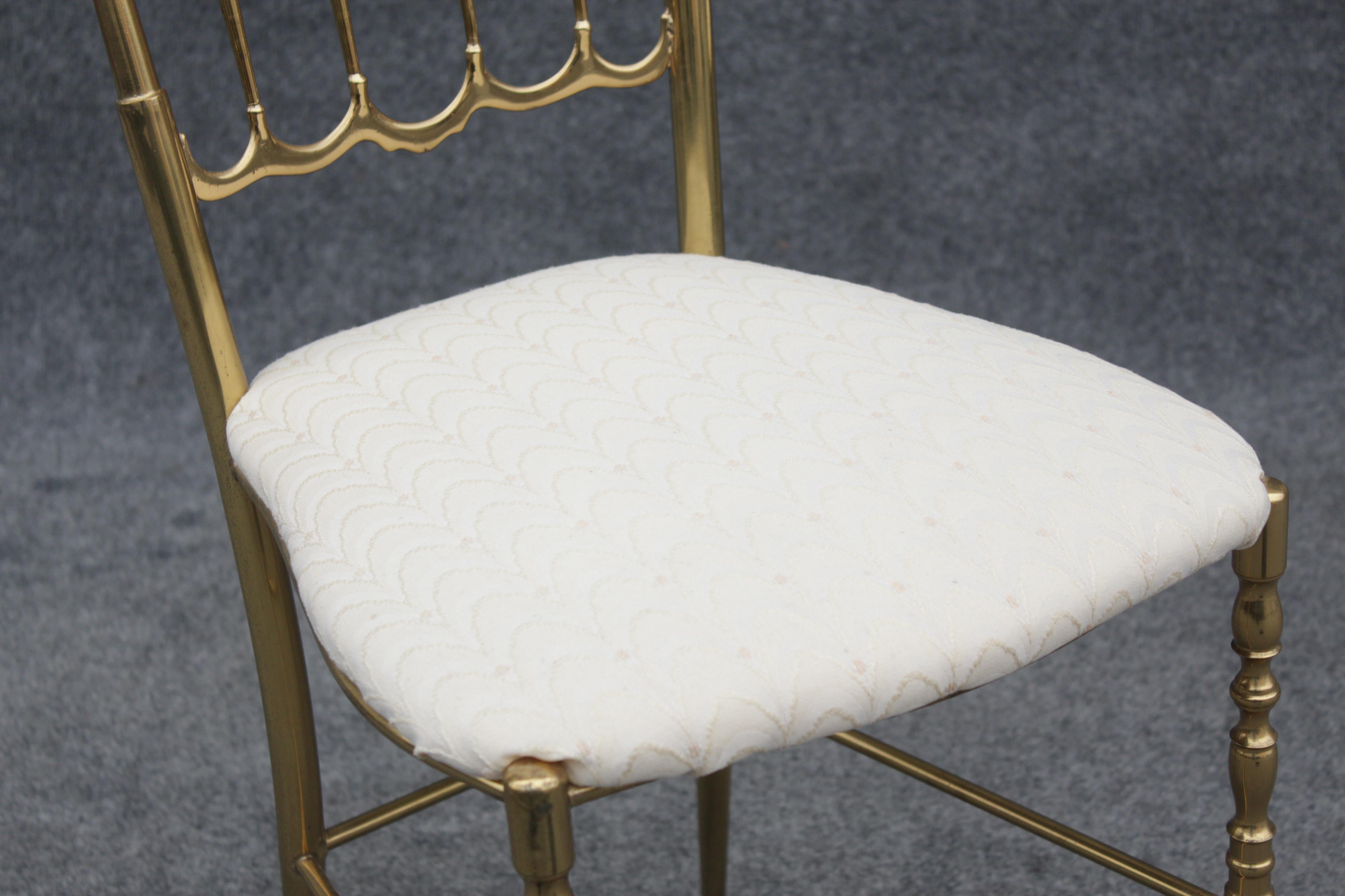 Pair of Solid Brass & White Upholstered Dining or Side Chairs by Chiavari Italy For Sale 11