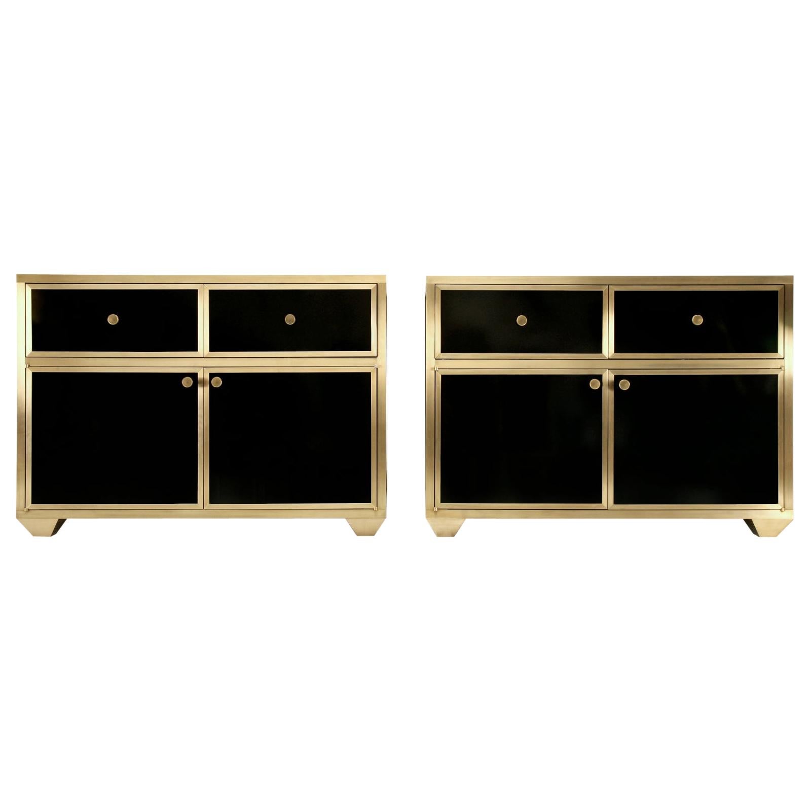 Pair of Solid Bronze and Vitreous Enamel Buffets or Bathroom Vanities For Sale