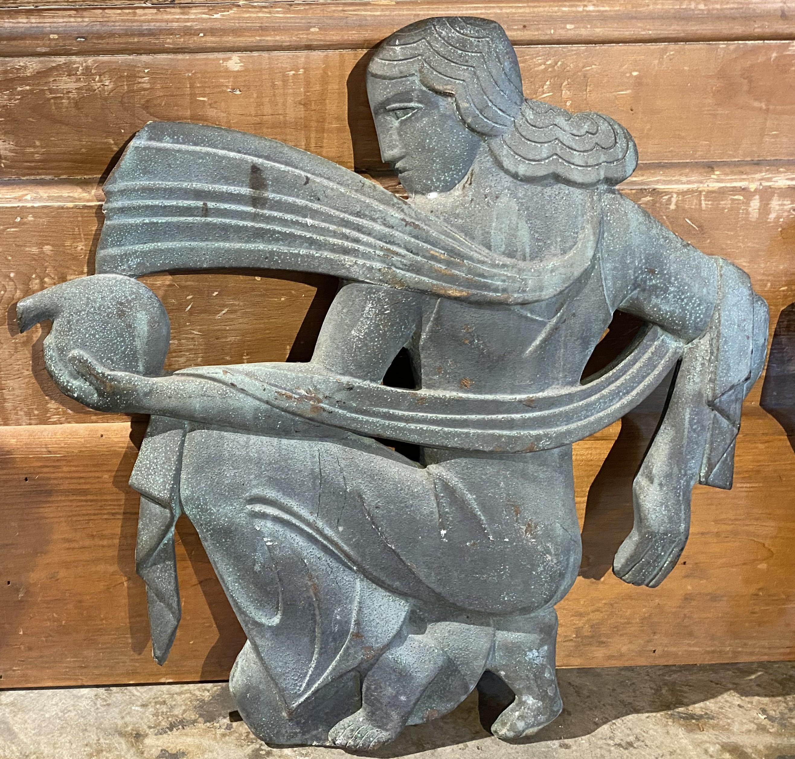 Pair of Solid Bronze Architectural Art Deco Figures From a Chicago Balcony c1925 For Sale 4