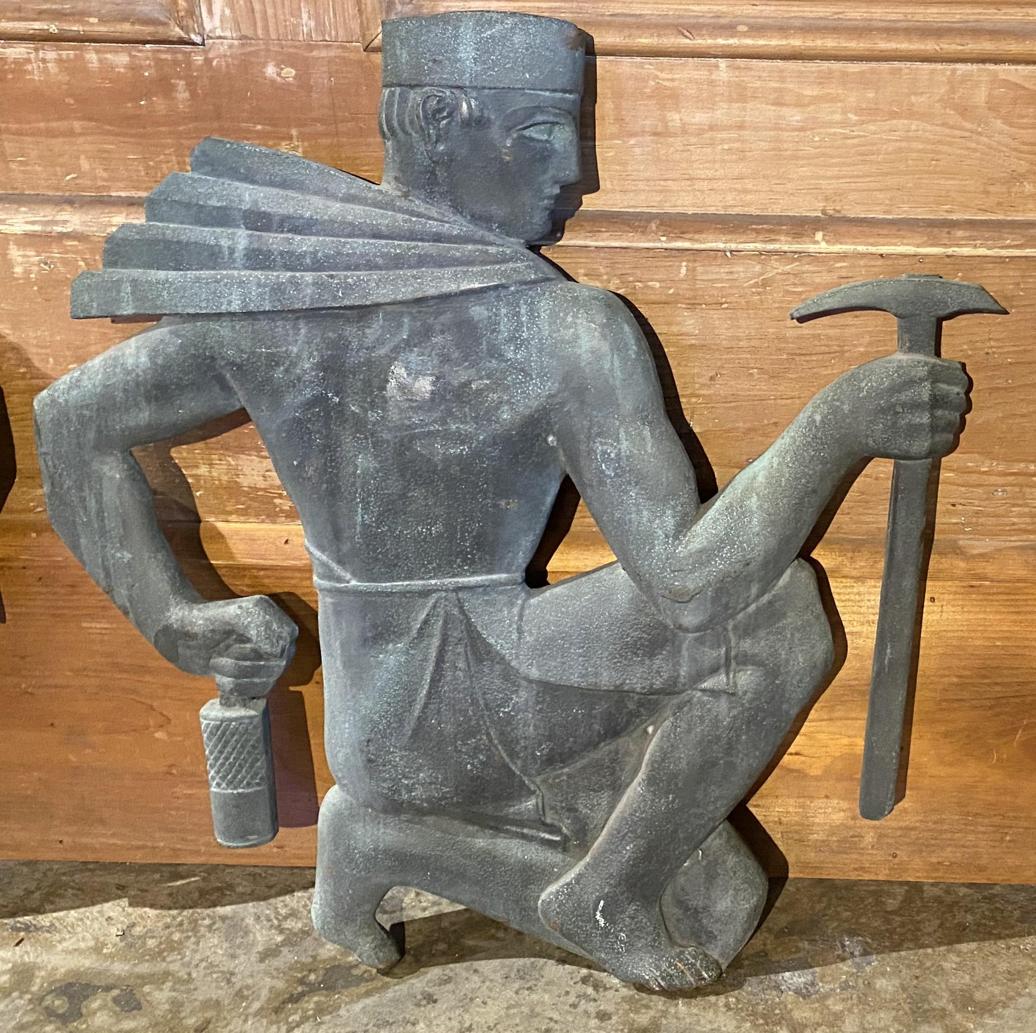 Pair of Solid Bronze Architectural Art Deco Figures From a Chicago Balcony c1925 For Sale 5