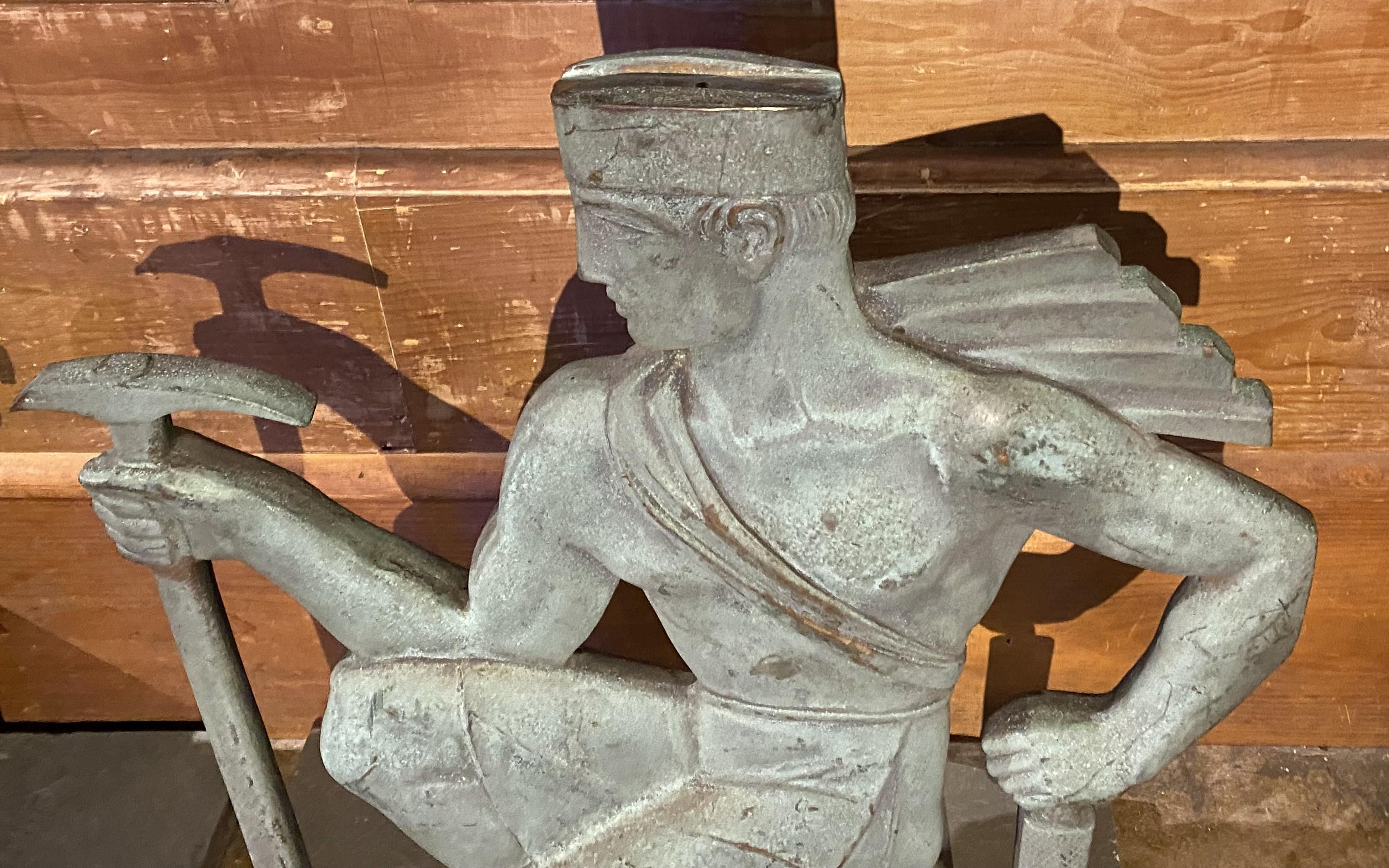 Pair of Solid Bronze Architectural Art Deco Figures From a Chicago Balcony c1925 For Sale 1