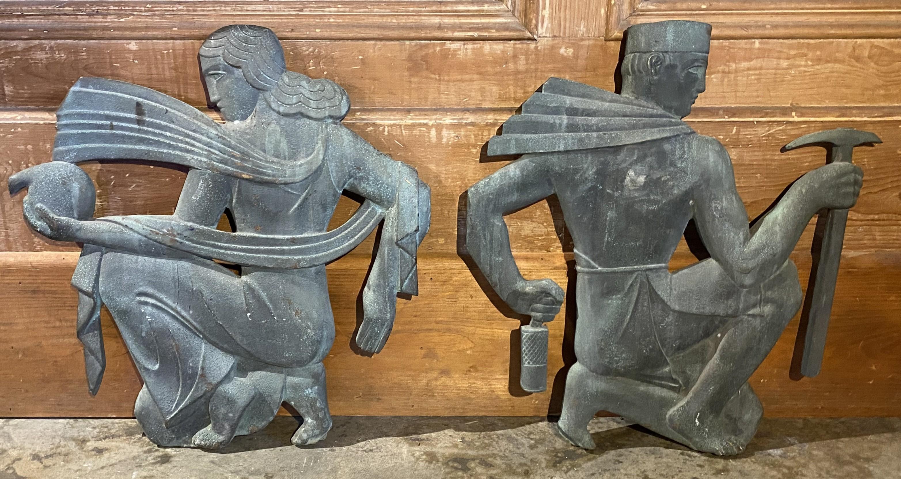 Pair of Solid Bronze Architectural Art Deco Figures From a Chicago Balcony c1925 For Sale 3