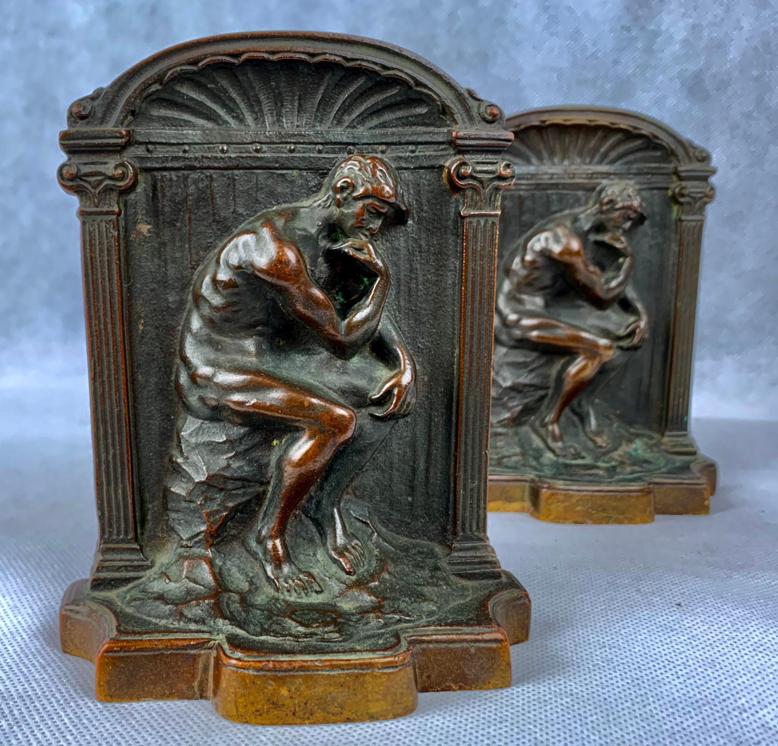 Pair of solid bronze cast bookends by Auguste Rodin of 