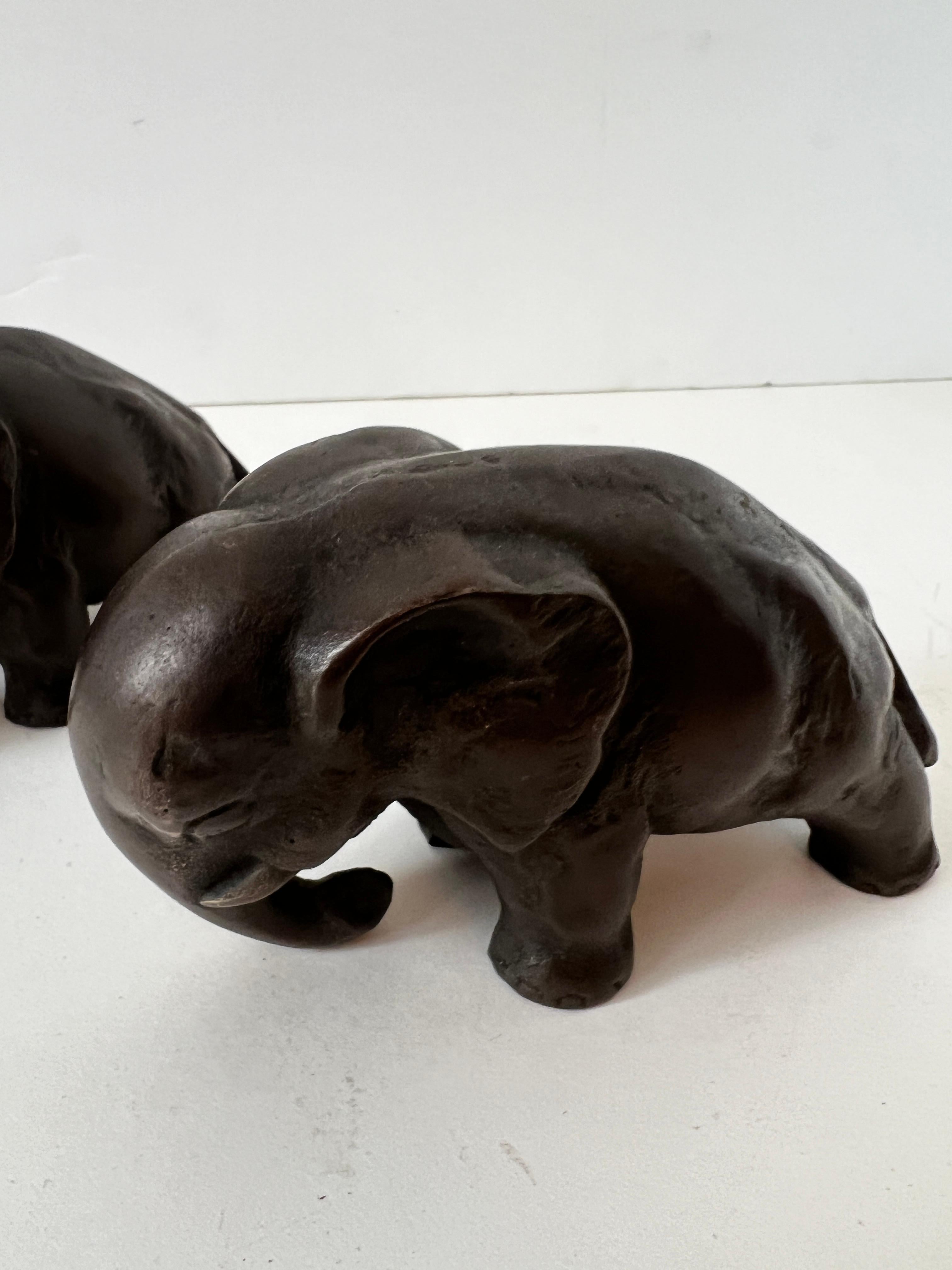 20th Century Pair of Solid Bronze Elephant Bookends For Sale