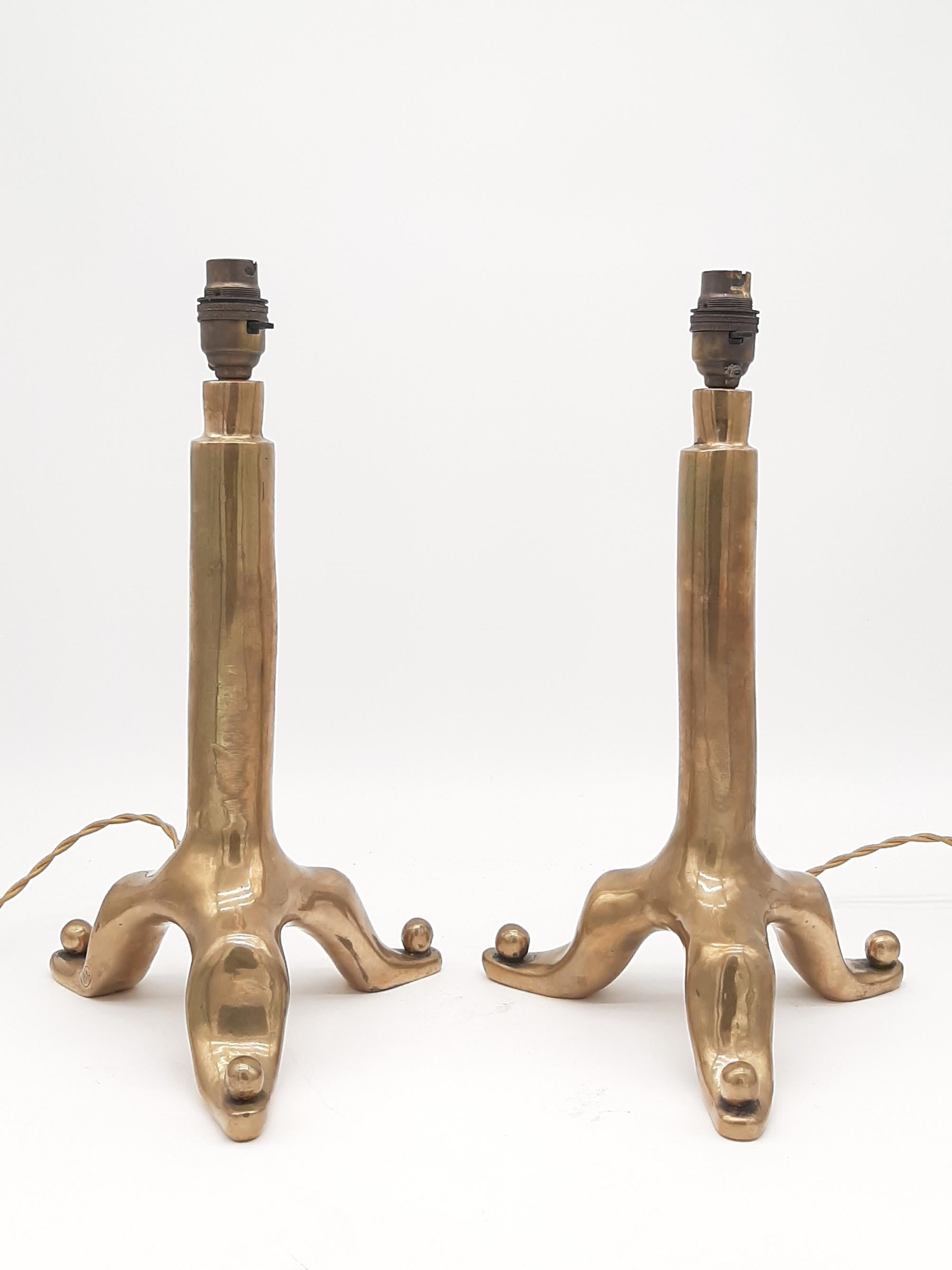 Rare pair of solid bronze table lamps, France (1980')
By Elisabeth GAROUSTE & Mattia BONETTI. 
Stamped 