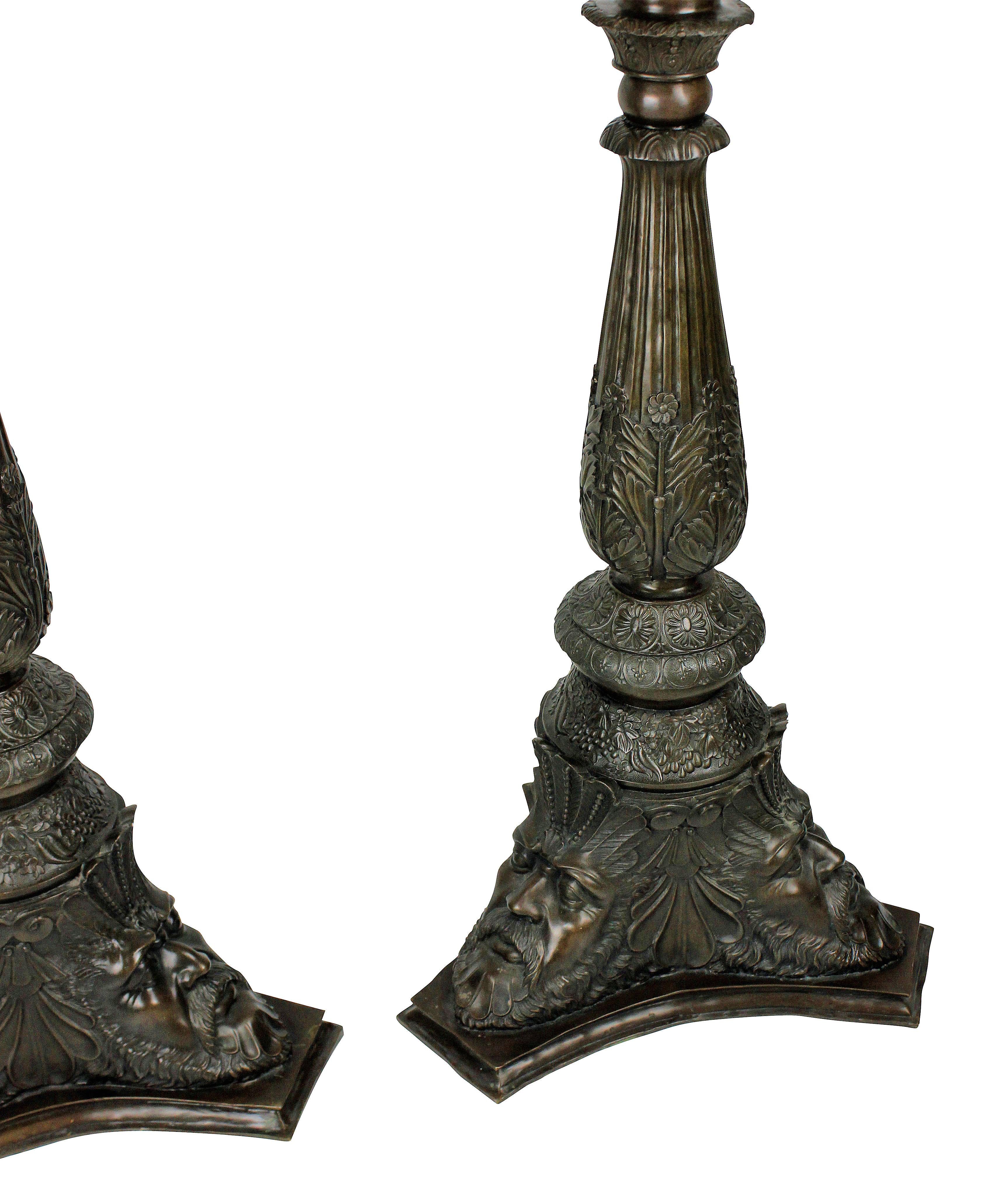 Italian Pair Of Solid Bronze Venetian Torchere Pedestals For Sale