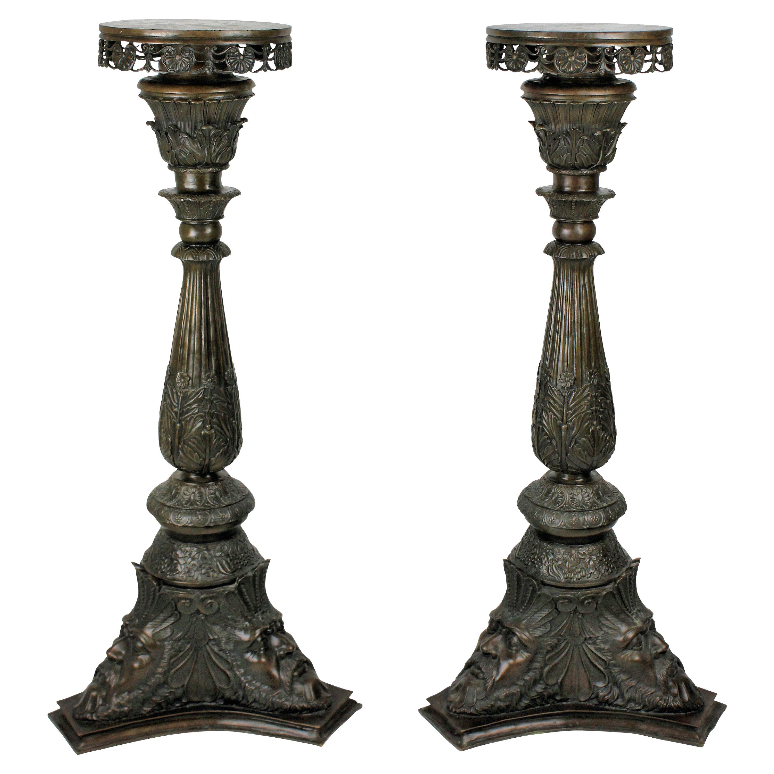 Pair Of Solid Bronze Venetian Torchere Pedestals For Sale