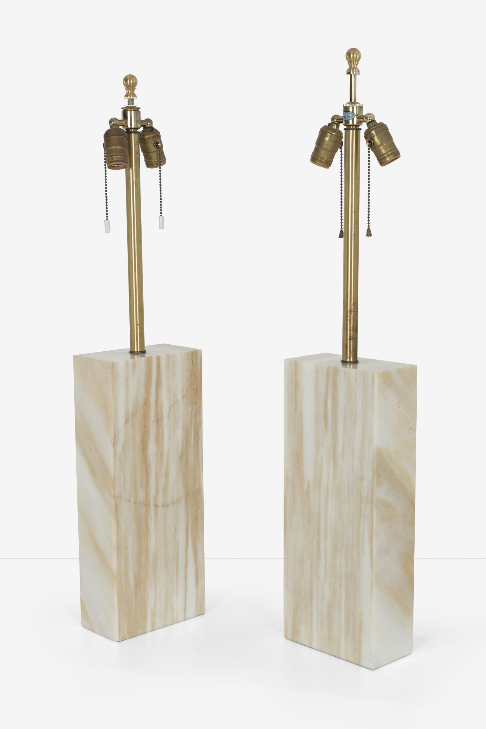 Mid-Century Modern Pair of Solid Calcutta Marble Lamps Robsjohn Gibbings Style For Sale