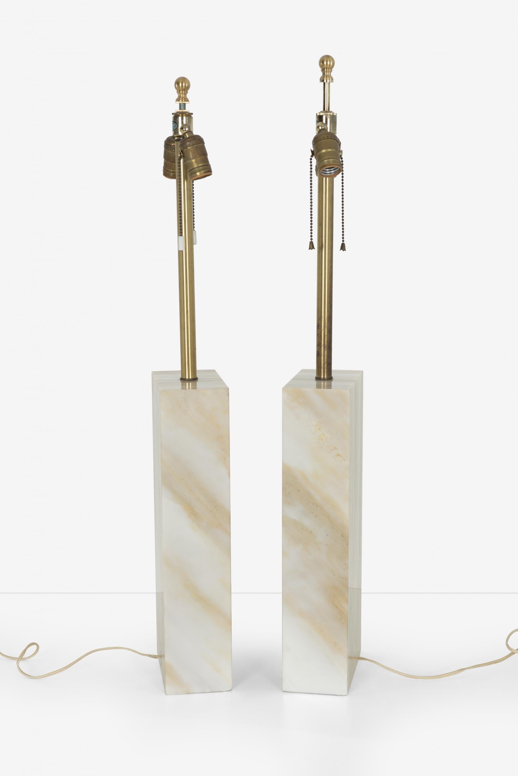 Italian Pair of Solid Calcutta Marble Lamps Robsjohn Gibbings Style
