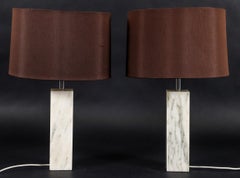 Pair of Solid Carrera Marble, Florence Knoll for Knoll Furniture, Table Lamps