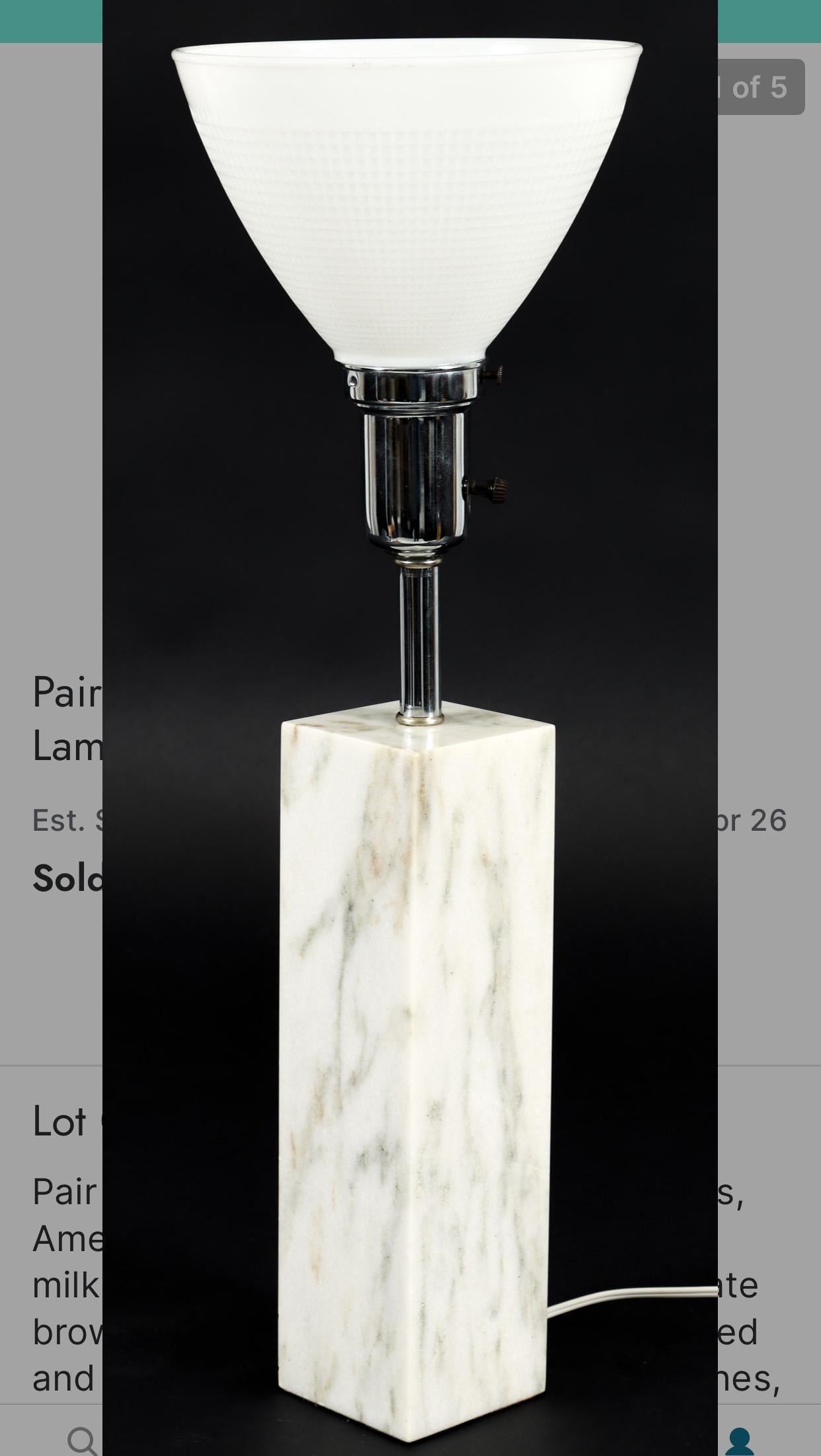 Paar Tischlampen aus massivem Carrera-Marmor, Florence Knoll für Knoll Furniture, Tischlampen (Moderne der Mitte des Jahrhunderts) im Angebot