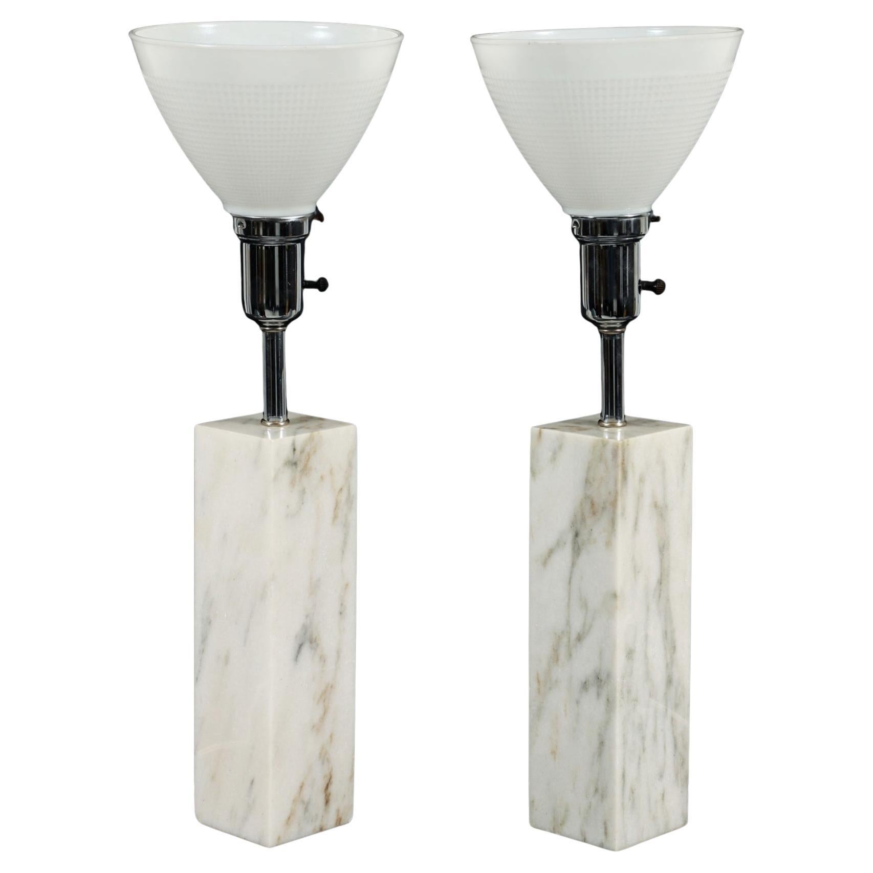 Pair of Solid Carrera Marble, Florence Knoll for Knoll Furniture, Table Lamps