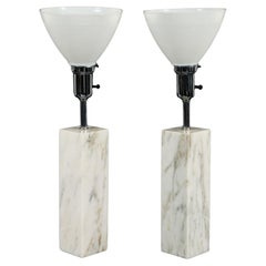 Pair of Solid Carrera Marble, Florence Knoll for Knoll Furniture, Table Lamps