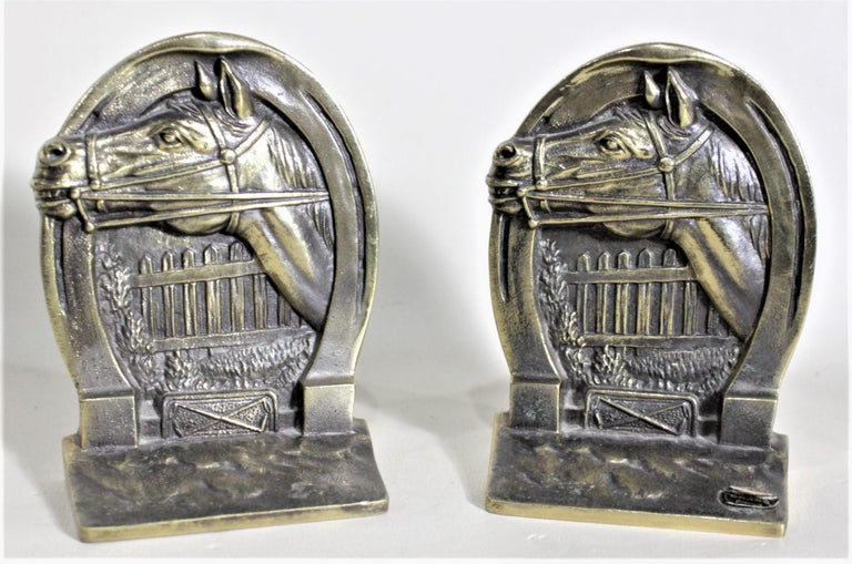 Pair of Solid Cast Brass Mid Century Era Horse Related Bookends For ...