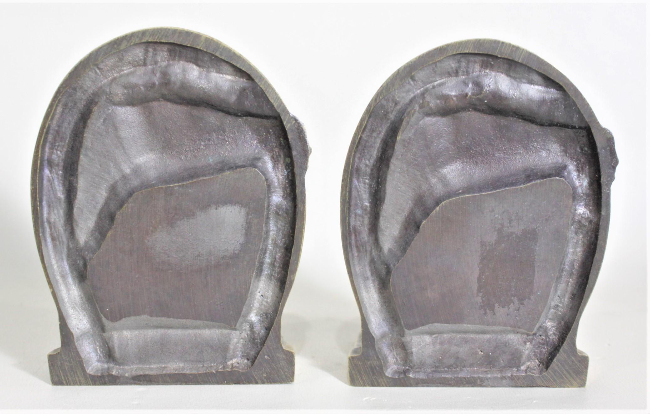 American Pair of Solid Cast Brass Mid Century Era Horse Related Bookends For Sale